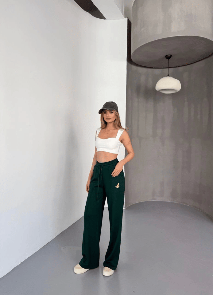 Osy Modal Yumuşak Dokulu Kumaş Nakış Işlemeli Rahat Bol Paça Eşofman Pantalon - Siyah
