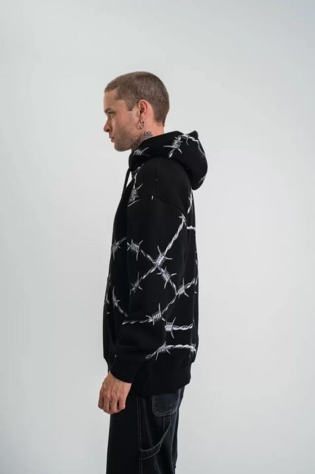 POLIZEI Premium Kalite Kapşonlu Varak Ve Pano Baskılı SweatShirt - Siyah