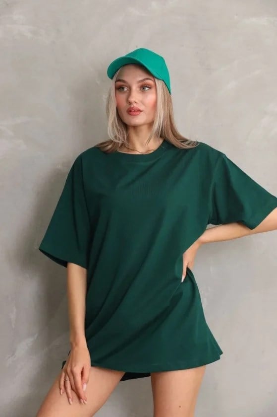 Regular Fit Tişört Bisiklet Yaka Yazlık Kısa Kol Basıc T-Shirt - Yeşil