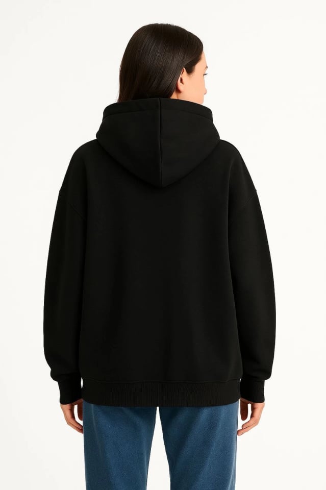Samuray Ninja Çift Kapşonlu ZIP Fermuarlı Kanguru Çepli Tam Fermuarlı Hoodie Swetshirt - Siyah