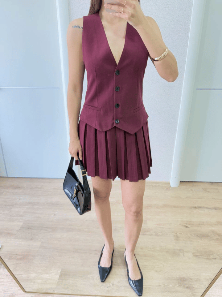 Takım Görünümlu Yelekli Mini Elbise- Bordo