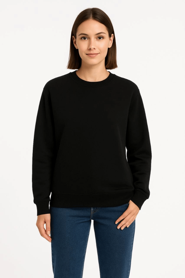 Üç İplik Düz Bisiklet Yaka SweatShirt  - Siyah