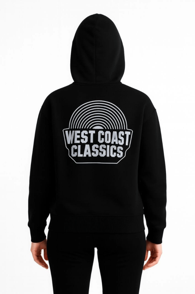 Üç İplik Kapüşonlu Ön Ve Arka Baskılı SweatShirt Hoodie - Siyah