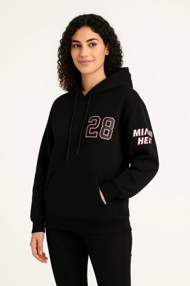 Üç İplik Kapüşonlu Ön Ve Arka Baskılı SweatShirt Hoodie - Siyah