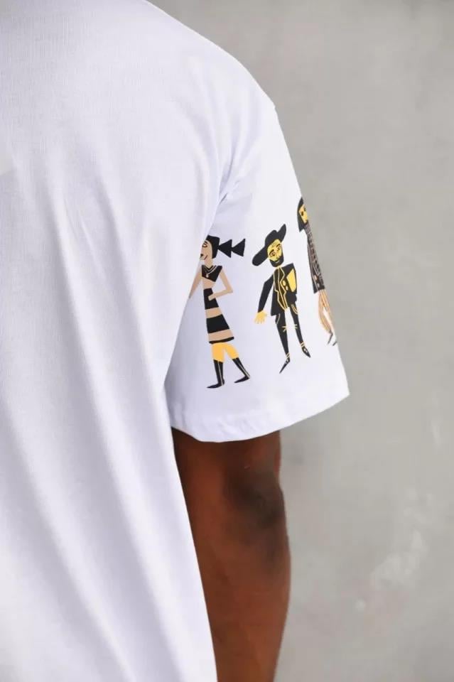 Unisex Bisiklet Yaka Baskılı Oversize T-Shirt - Siyah