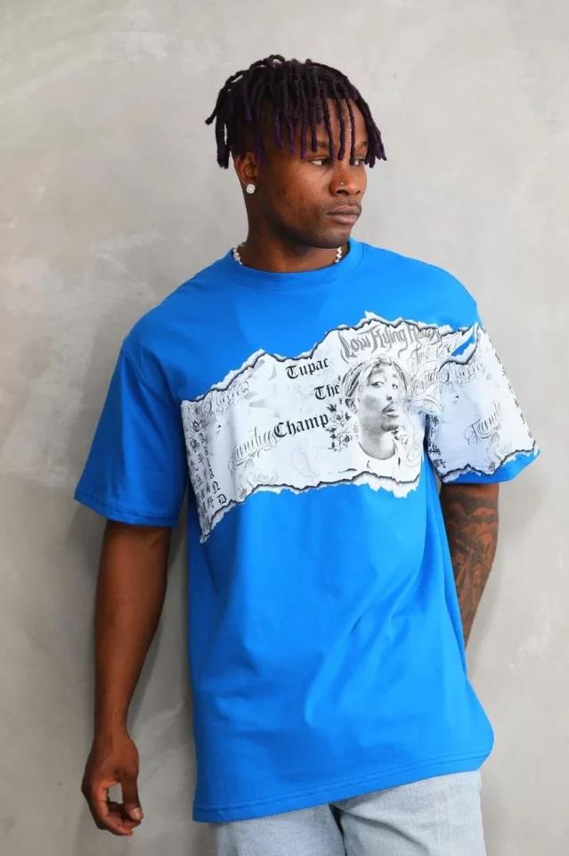 Unisex Bisiklet Yaka Baskılı Oversize T-Shirt - Siyah