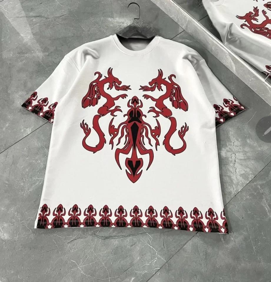 Unisex Bisiklet Yaka Baskılı Oversize T-Shirt - Gri