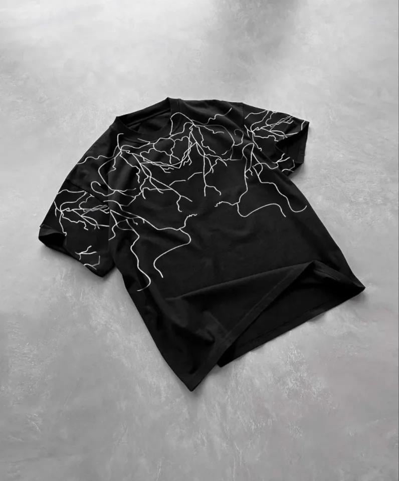 Unisex Bisiklet Yaka Baskılı Oversize T-Shirt - Beyaz