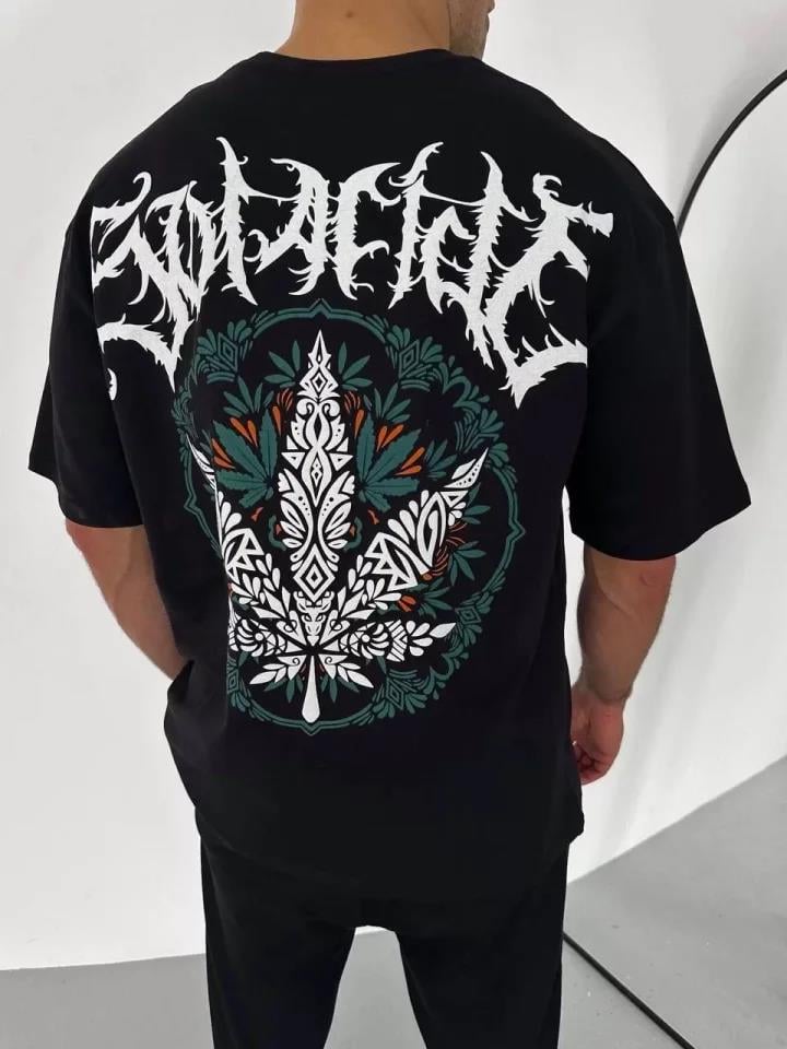 Unisex Bisiklet Yaka Baskılı Oversize T-Shirt - Beyaz