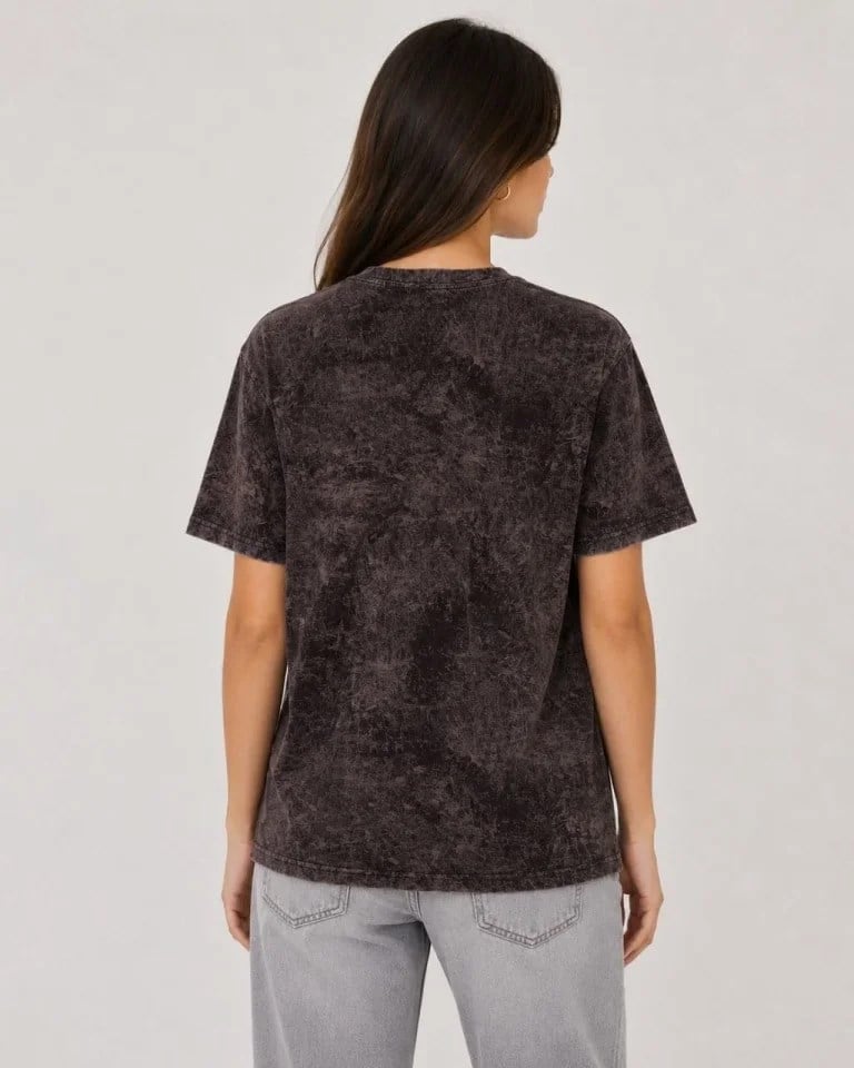 Yıkamalı Washed Effect Tişört Bisiklet Yaka Sokak Stil Kısa Kol T-Shirt - Siyah