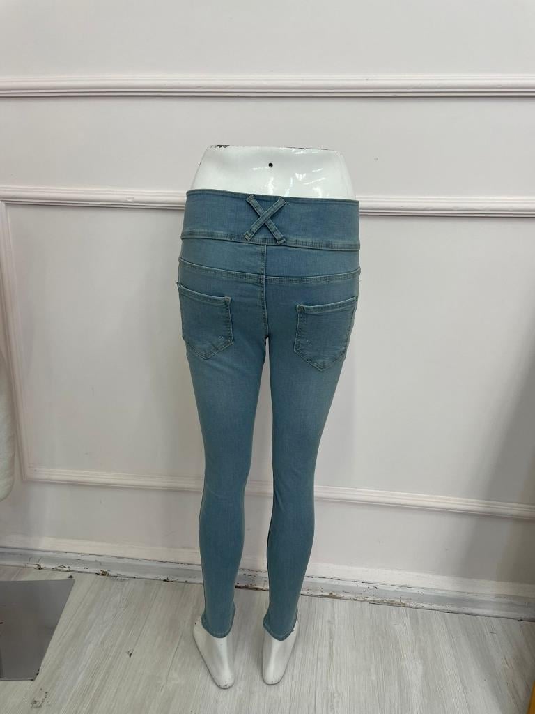 Yüksek Bel Likralı Jean Pantolon 90 Cm