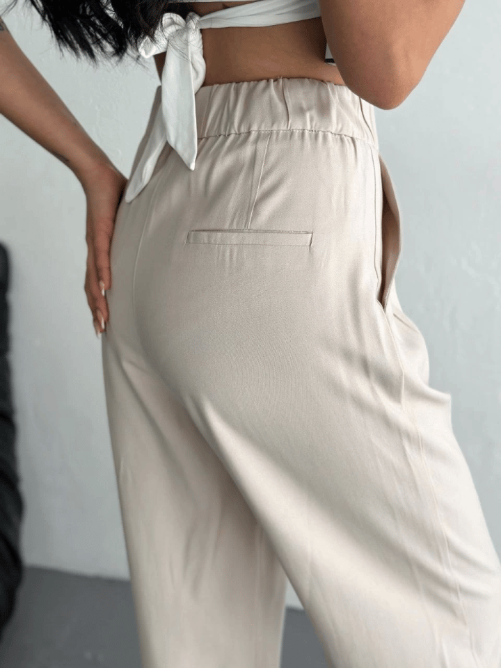 Yüksel Bel Rahat Paça Pantalon - Kırık Beyaz