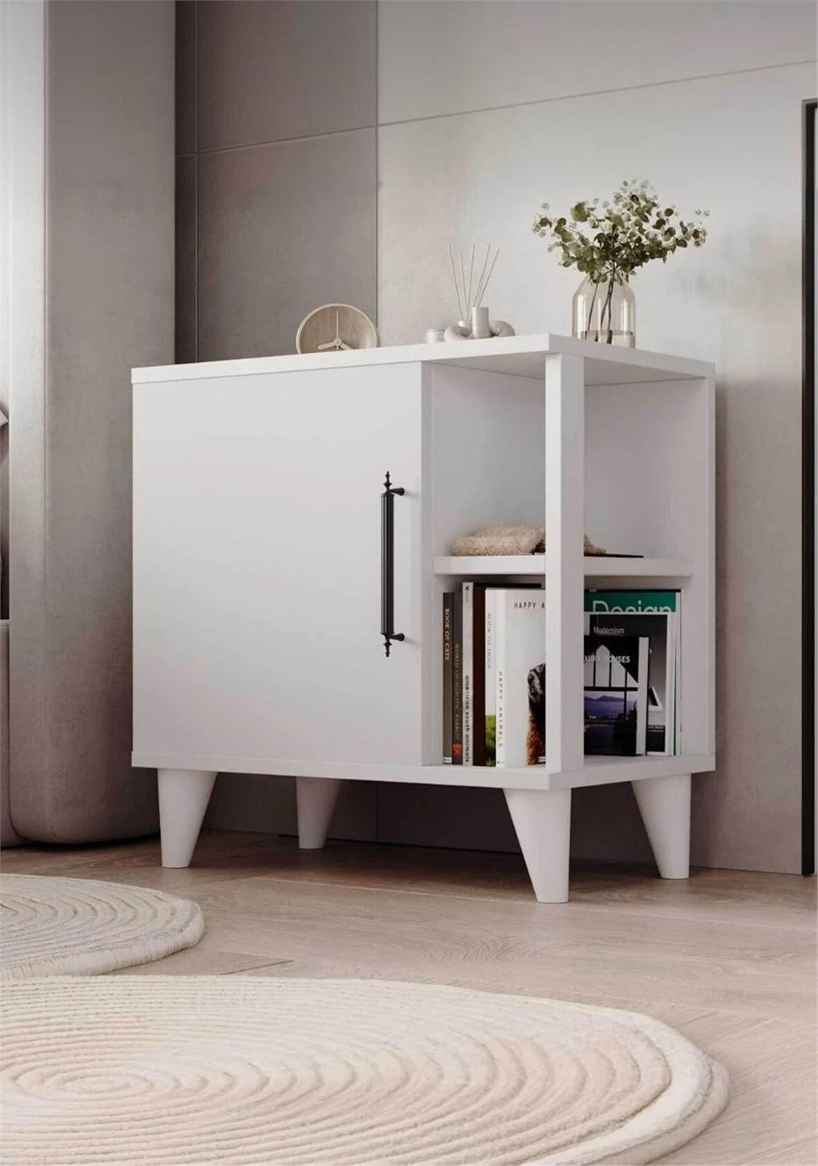 Erguliya 4 Raflı Kapaklı Modern Komodin