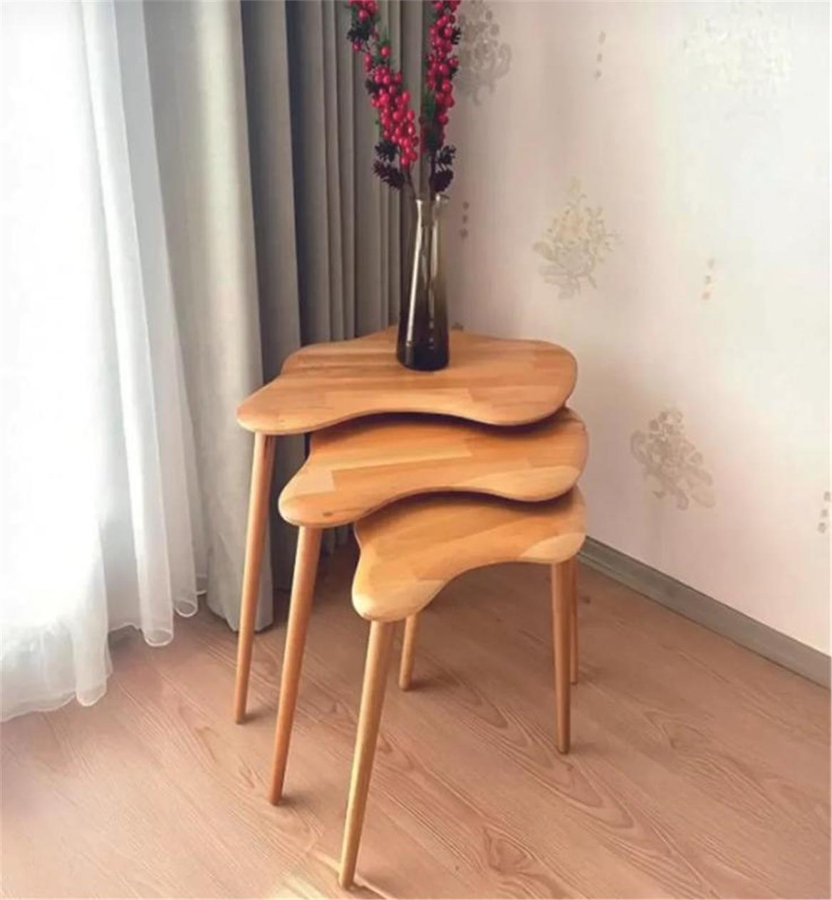 Erguliya Asimetrik Masif Ahşap 3'Lü Zigon Sehpa