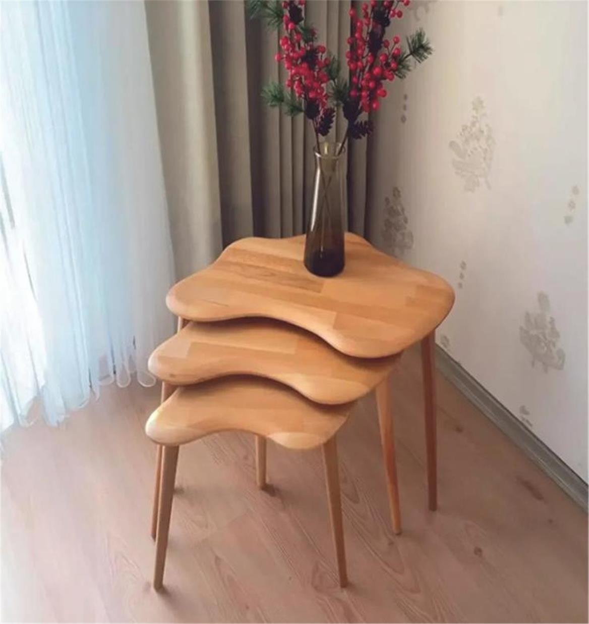 Erguliya Asimetrik Masif Ahşap 3'Lü Zigon Sehpa