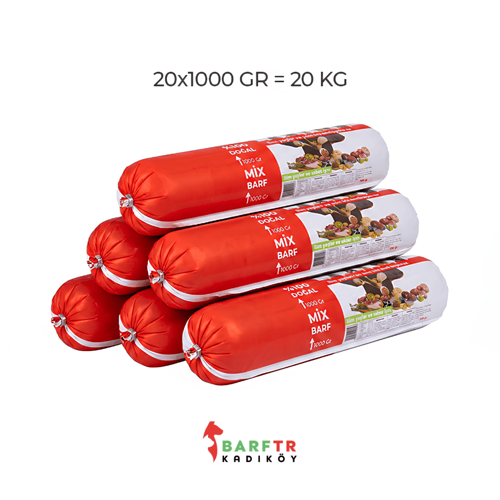 Mix Barf Köpek Maması 20 kg (1000 gramlık 20 adet salam paket, tekli ambalajlarda)