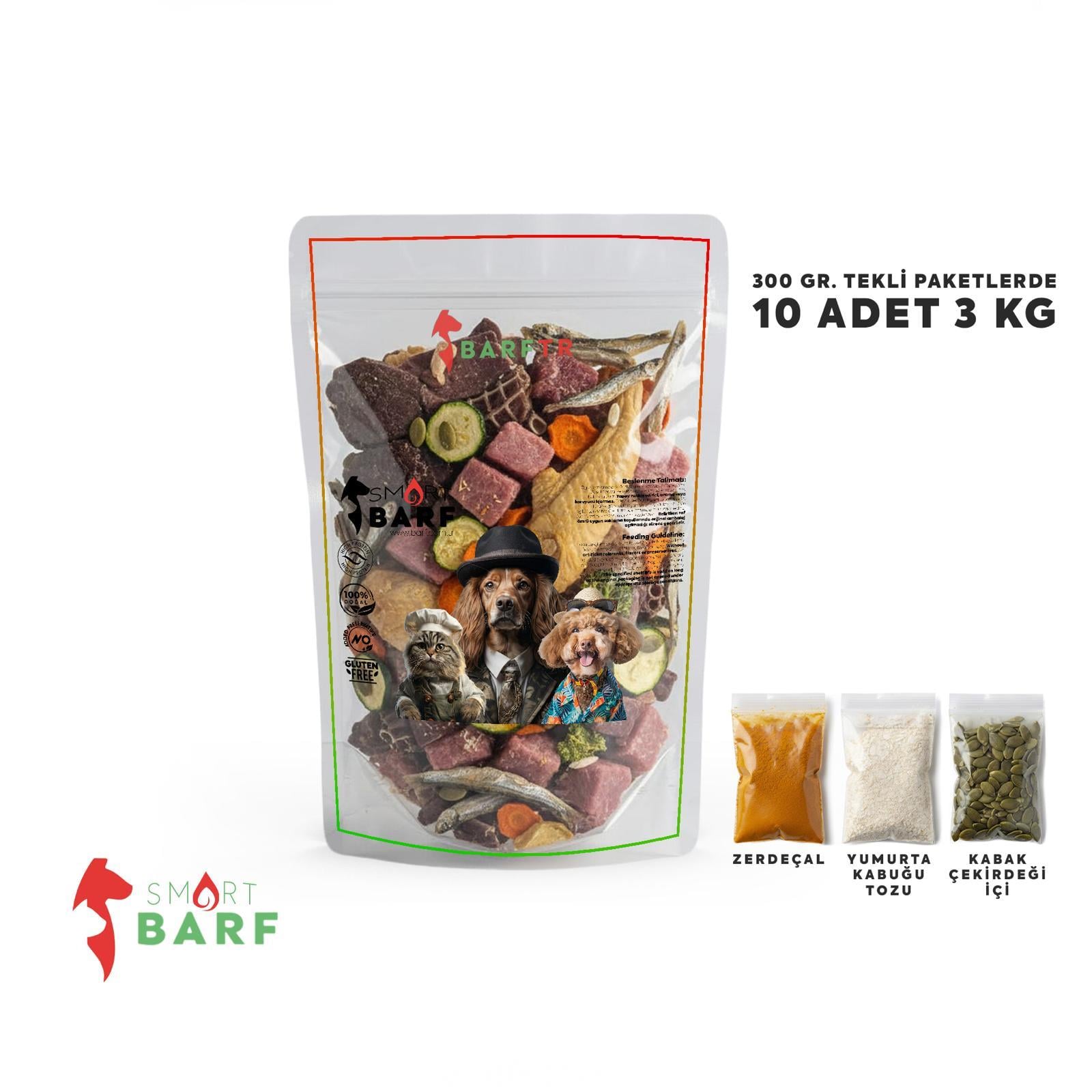 Smart Barf Köpek Maması 300 gram Tekli Ambalajlarda 10 Adet 3 Kg