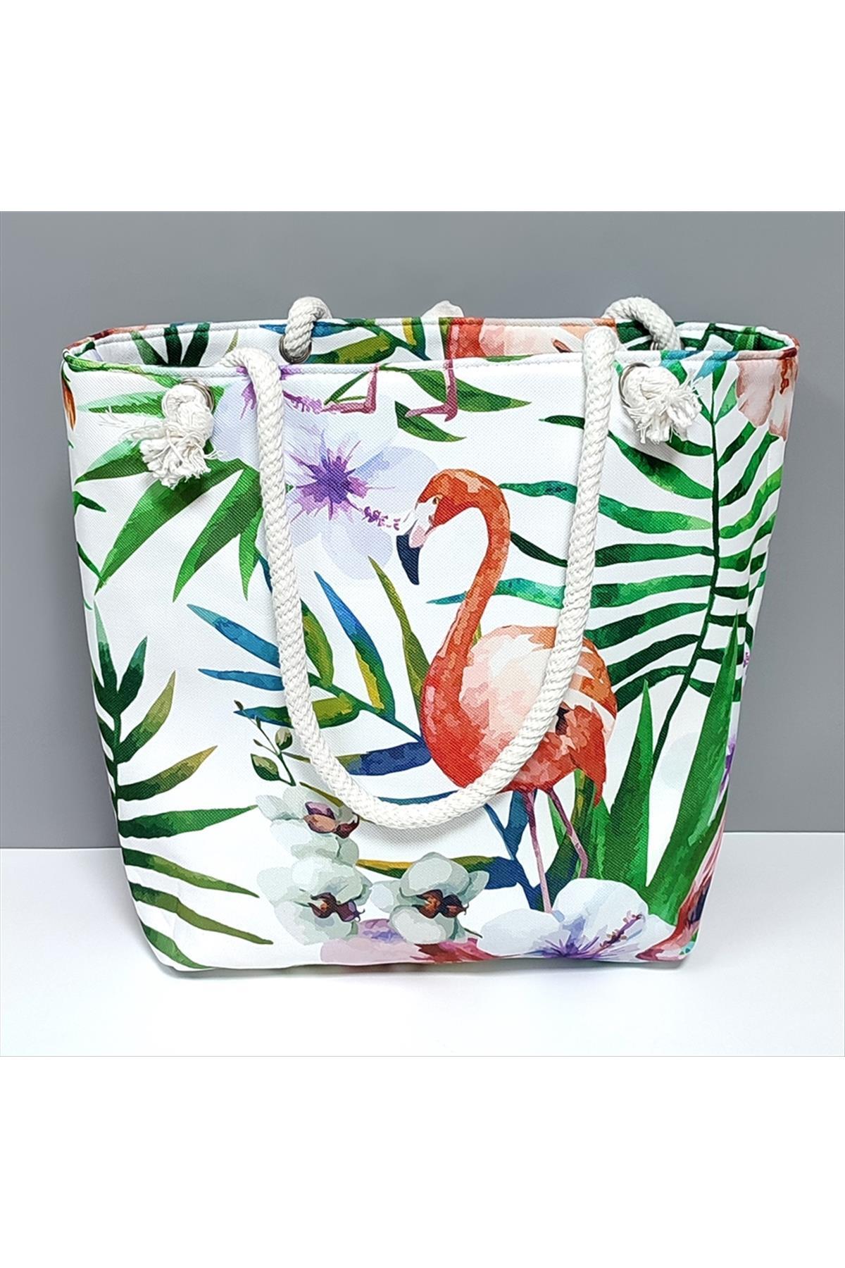Flamingo Desenli Plaj Çantası