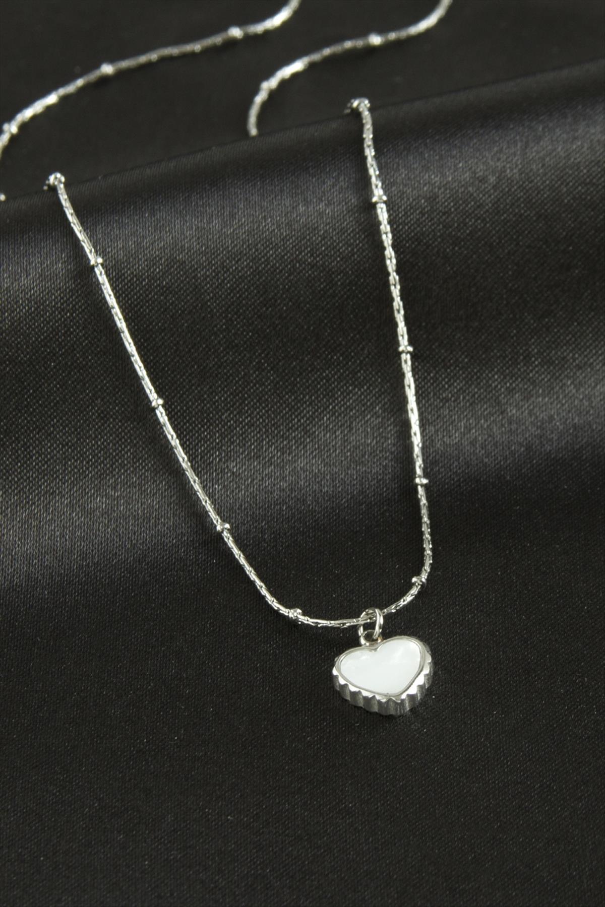 Kalp Sedef Lüks Çelik Kolye