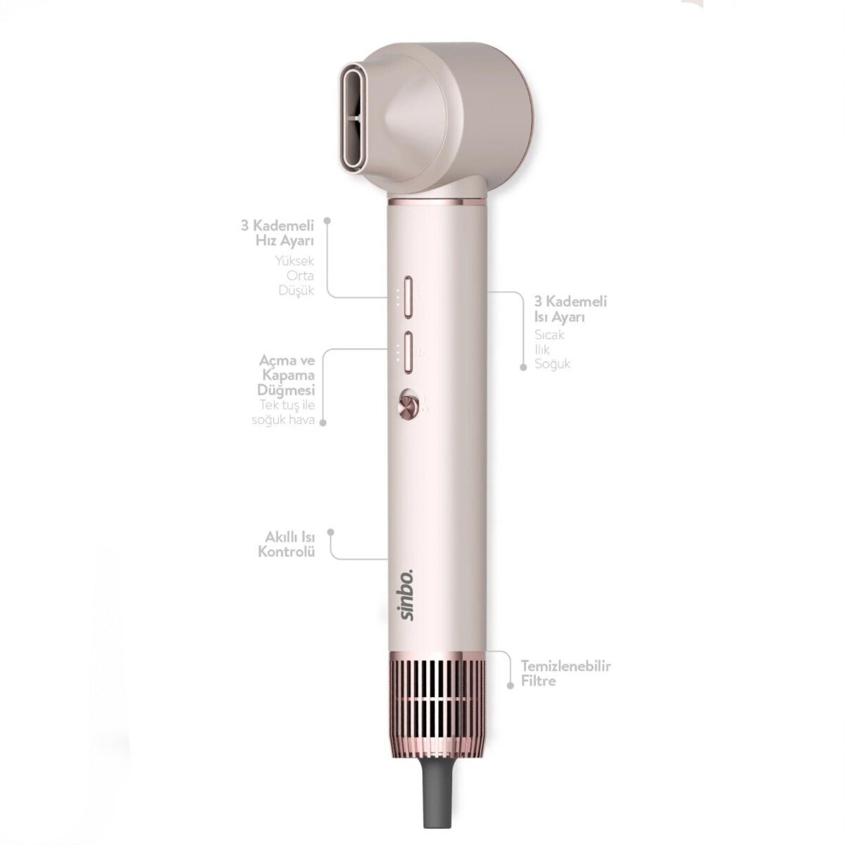 Sinbo Air Brush Saç Şekillendirme Cihazı - 5 Başlıklı - Rose Gold Renk