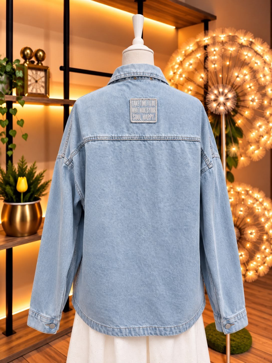 Açık Mavi CHIC Etiket Detaylı Oversize Kadın Kot Gömlek