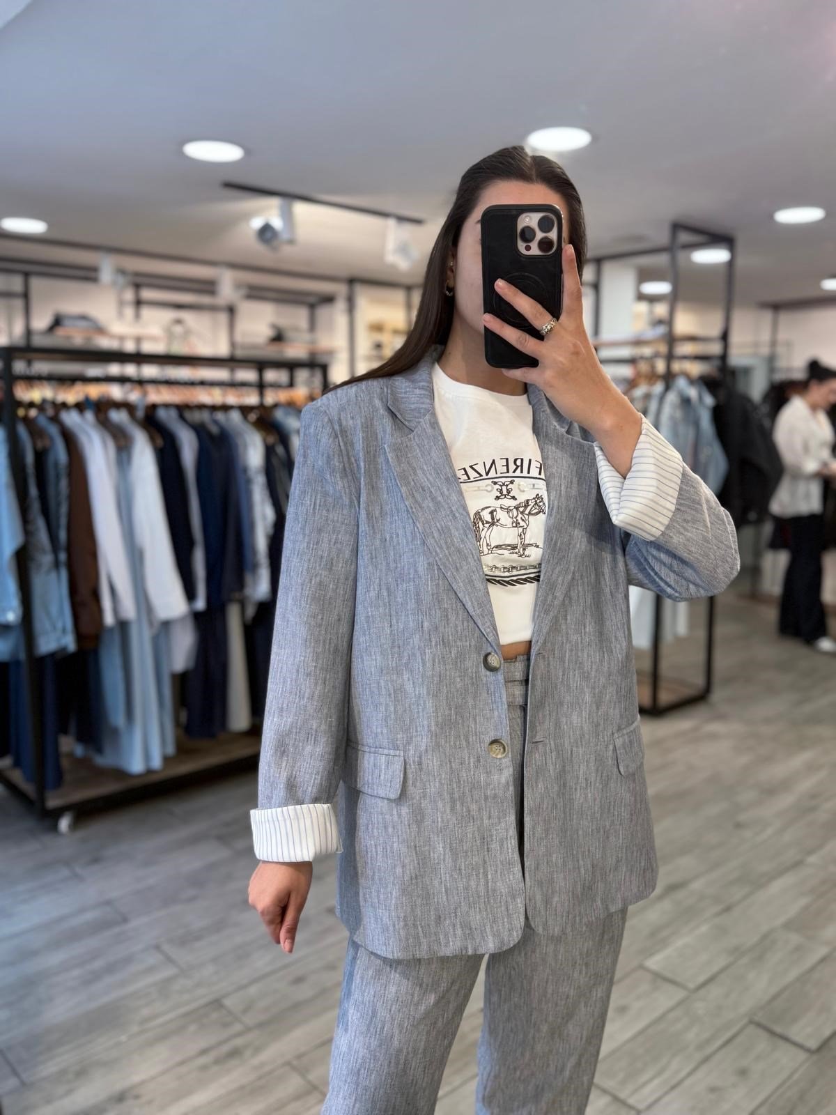 Açık Mavi Keten Görünümlü Ceket Pantolon Takım
