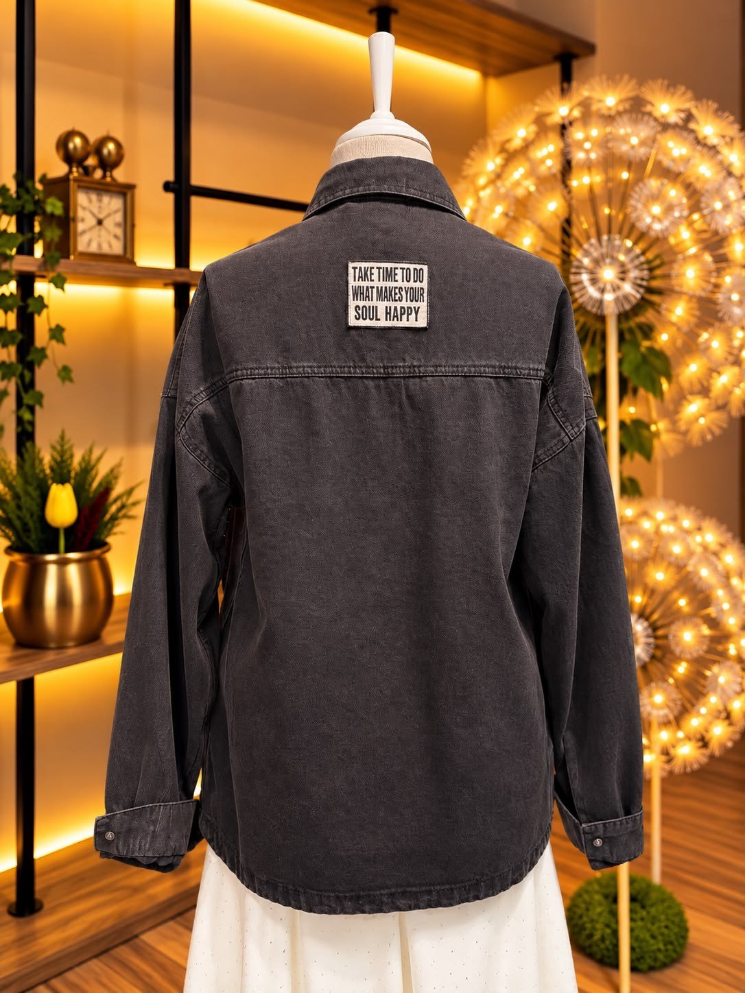 Antrasit CHIC Etiket Detaylı Oversize Kadın Kot Gömlek