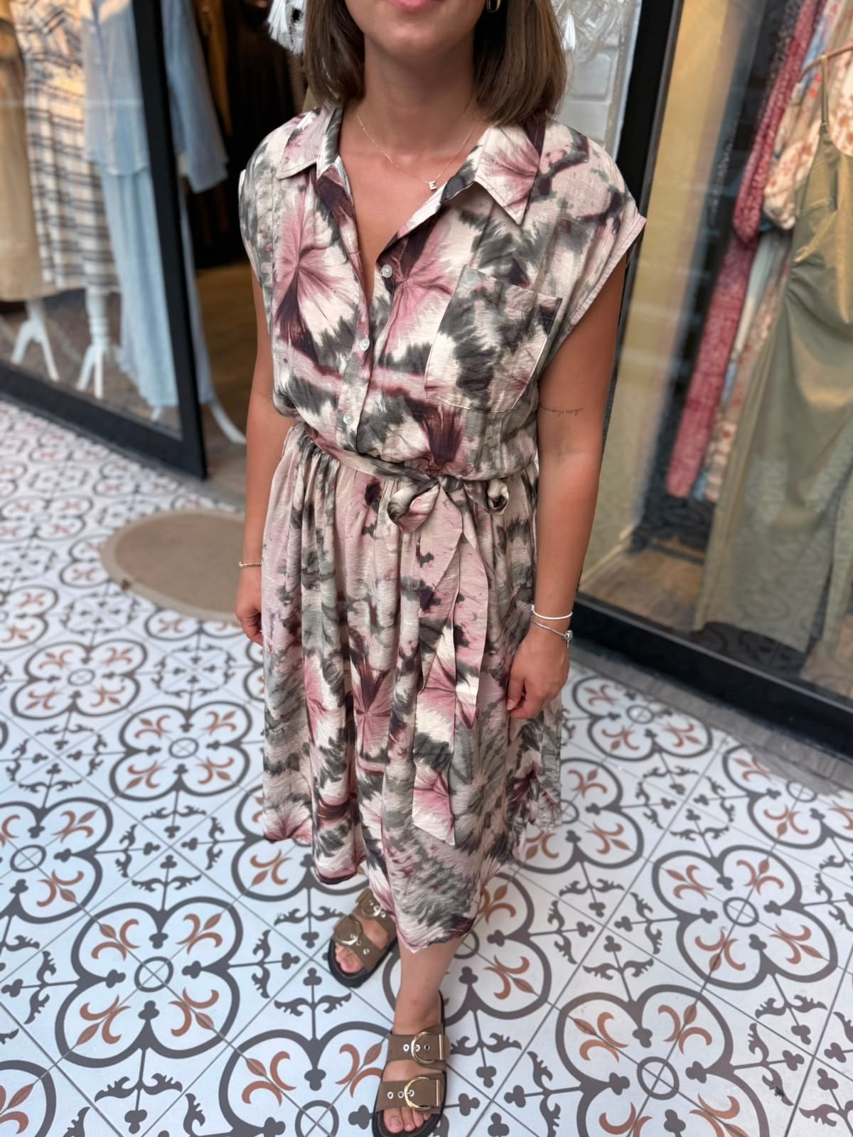 Batik Desen Sıfır Kol Elbise
