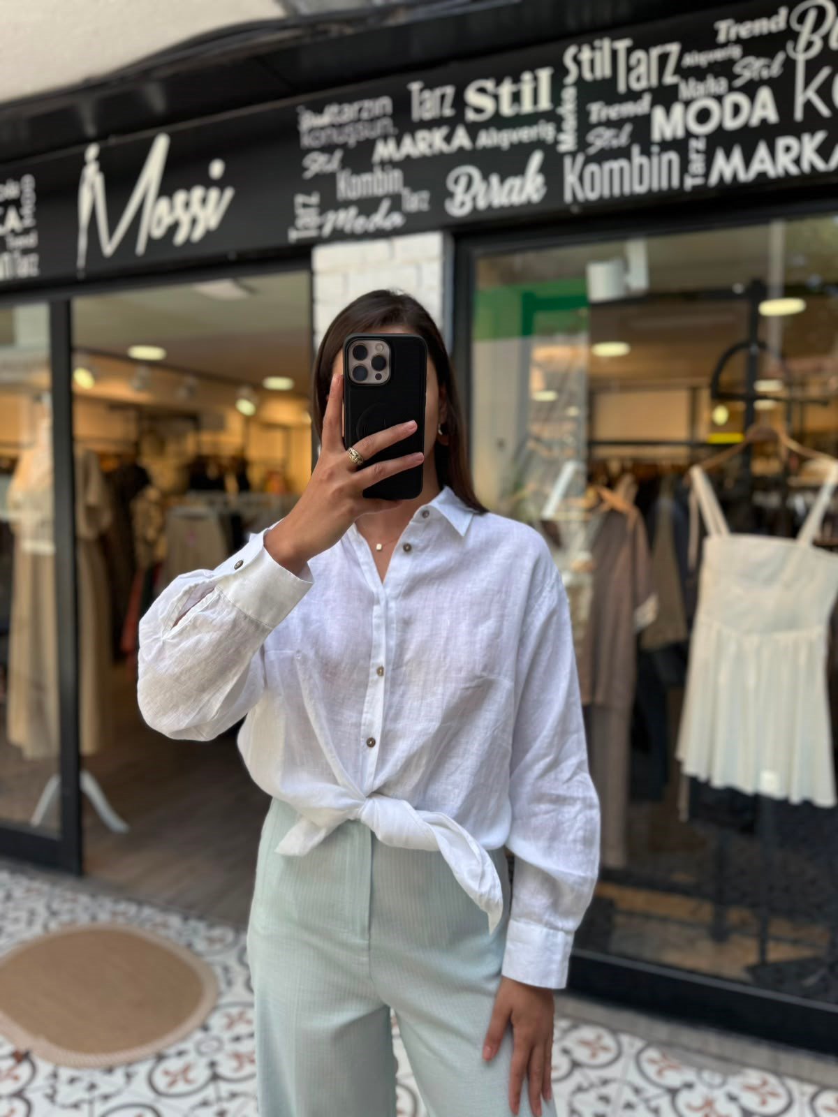 Beyaz %100 Keten Oversize Kadın Gömlek