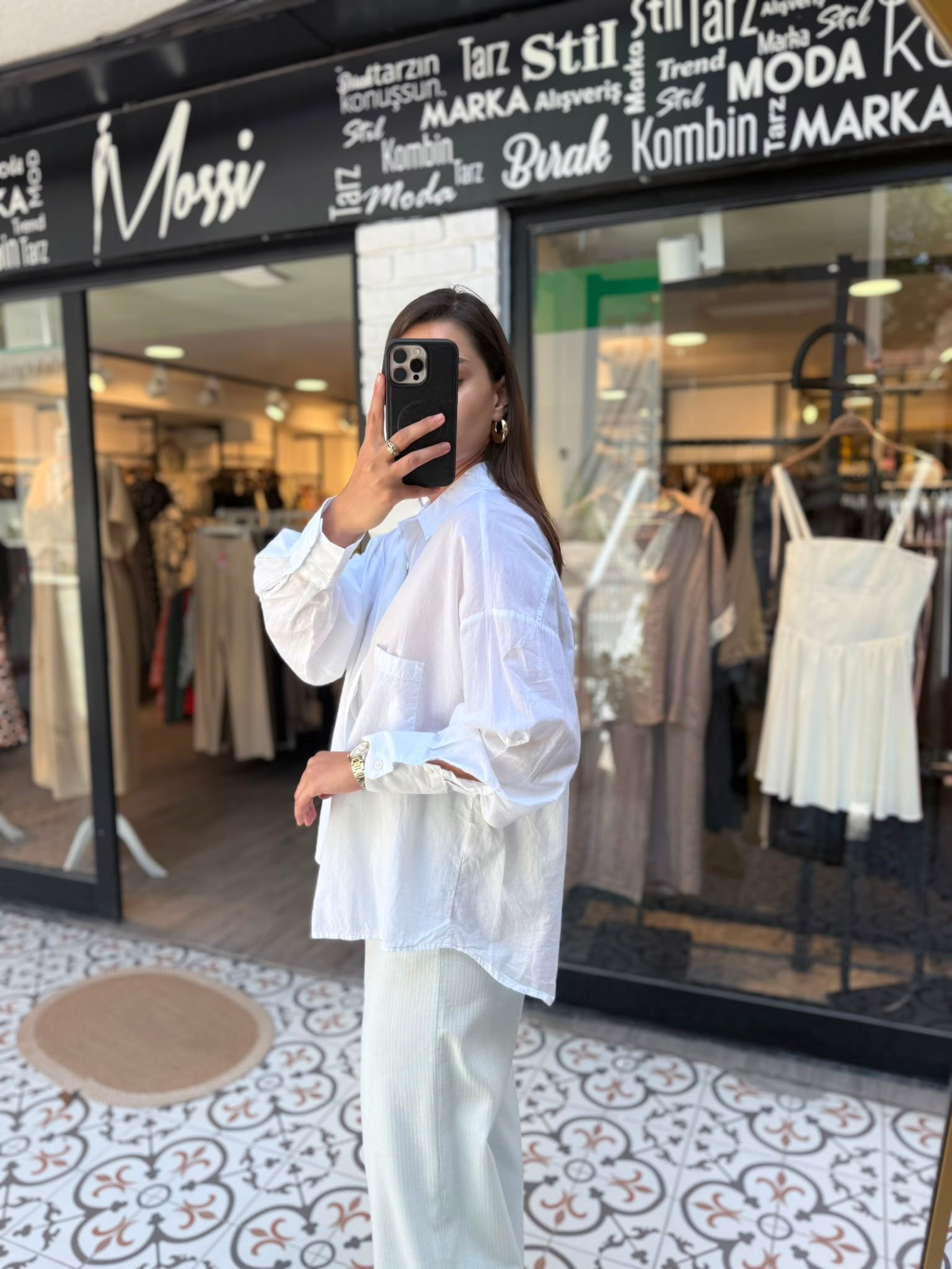 Beyaz %100 Pamuk Oversize Kadın Gömlek