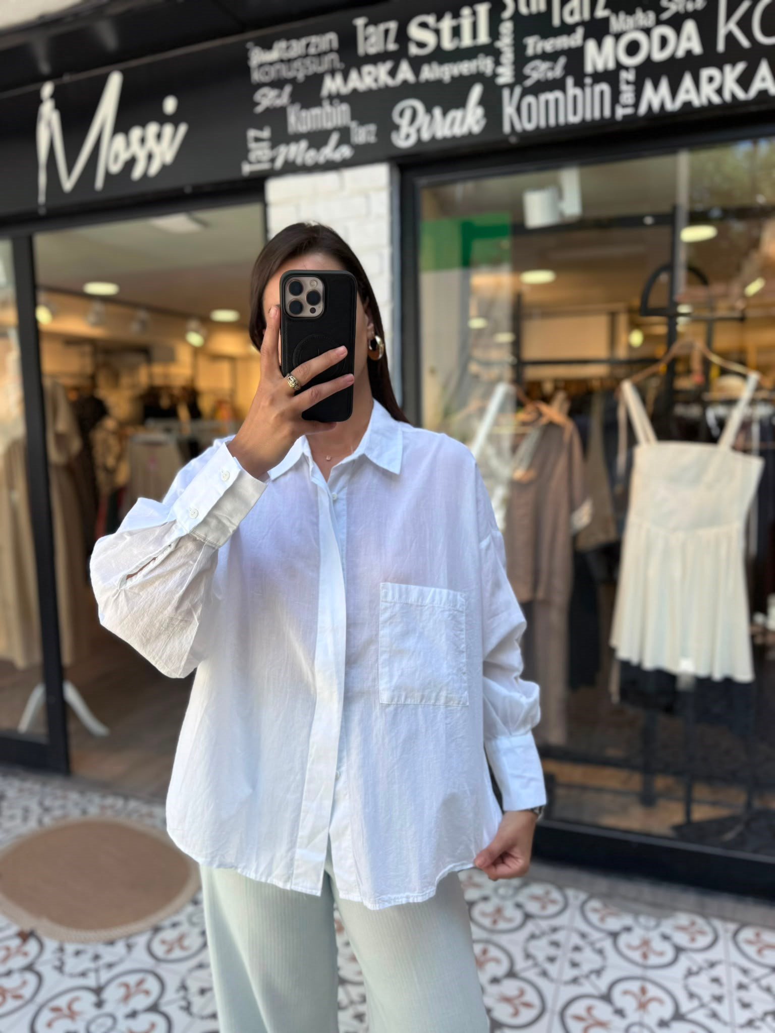 Beyaz %100 Pamuk Oversize Kadın Gömlek
