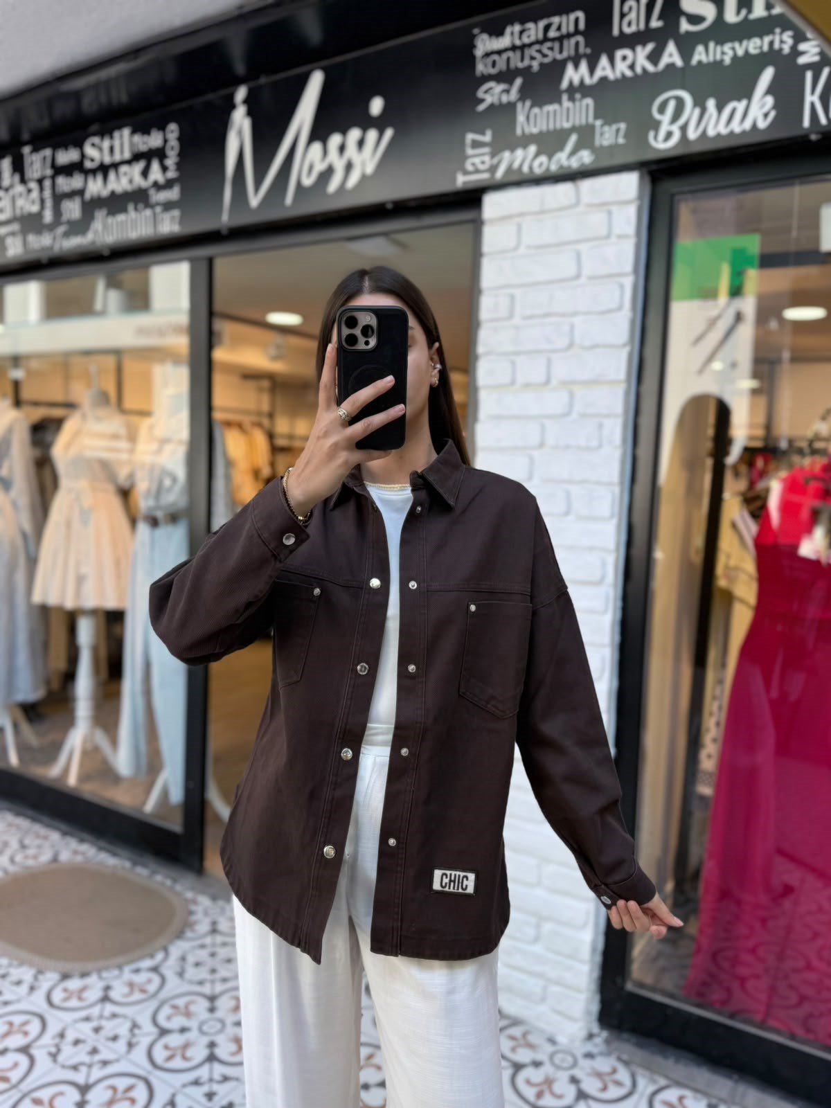 Cep Detaylı Kahverengi Denim Gömlek Ceket