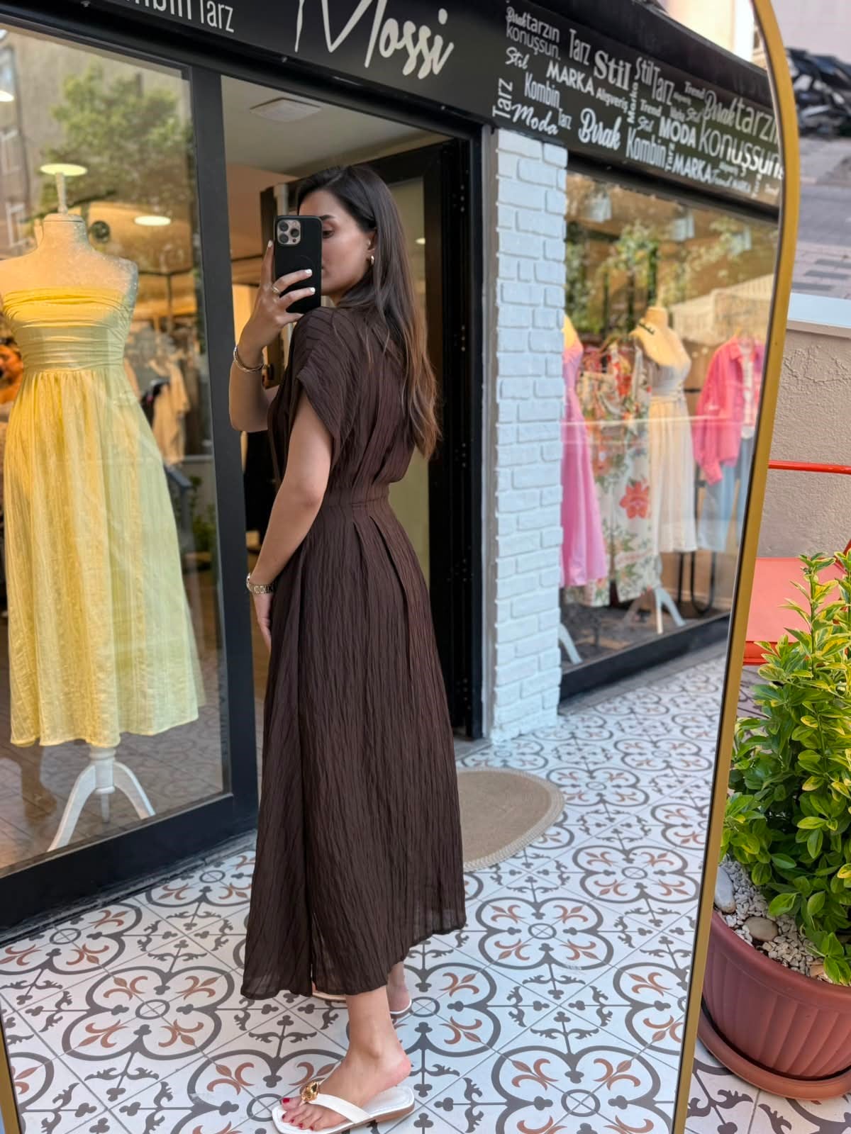 kahve alt etek astarlı elbise 