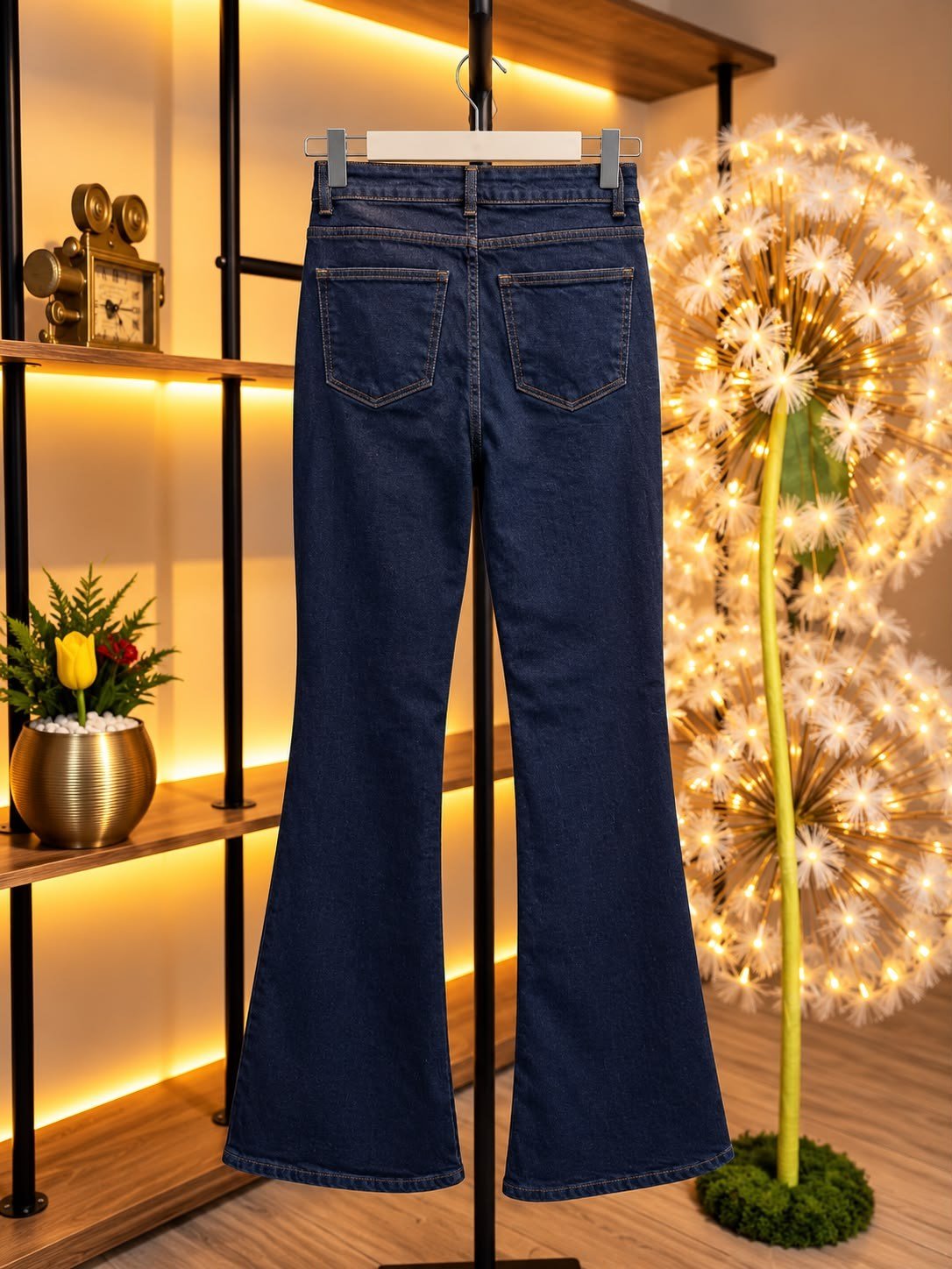 Lacivert Yüksek Bel İspanyol Paça Kadın Jean Pantolon