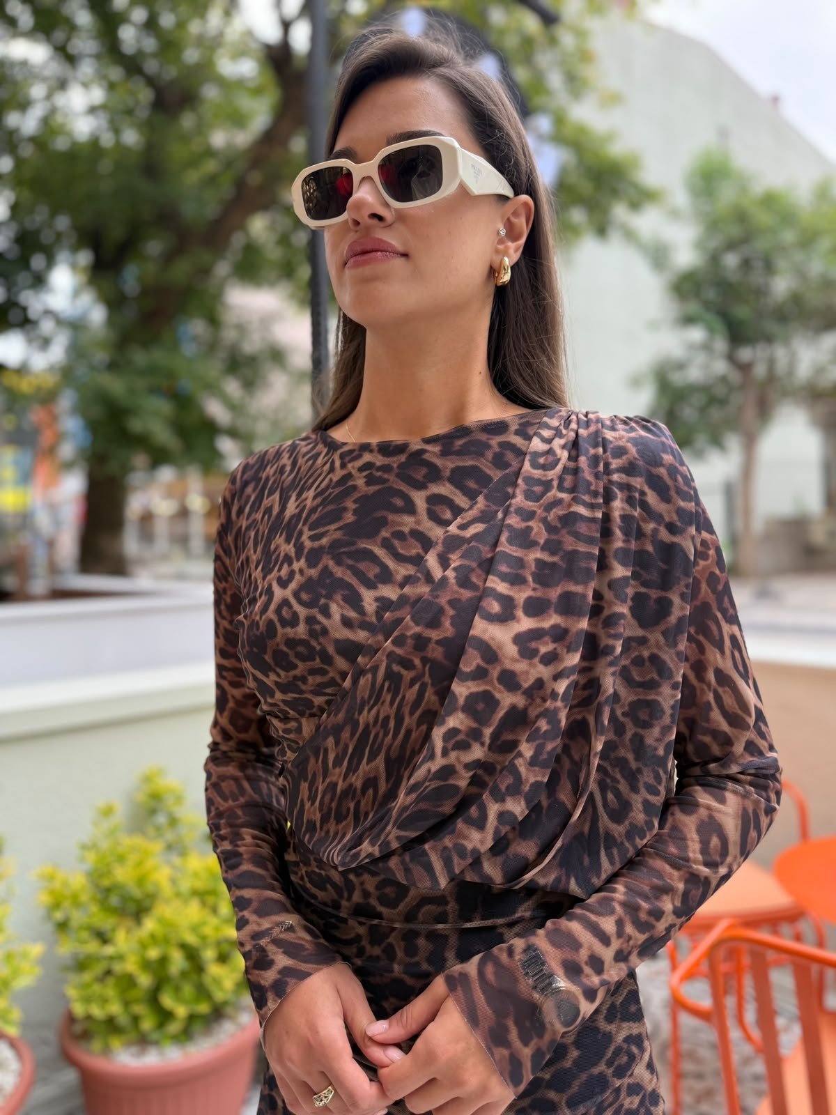 Leoparlı Uzun Kollu Elbise