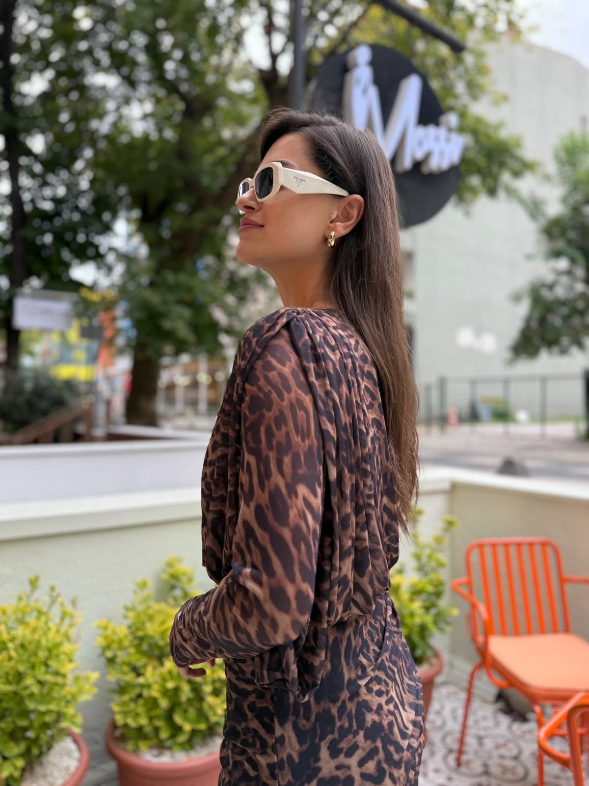 Leoparlı Uzun Kollu Elbise