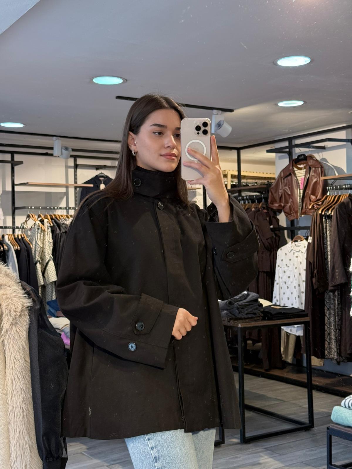 Siyah Midi Boy Trench