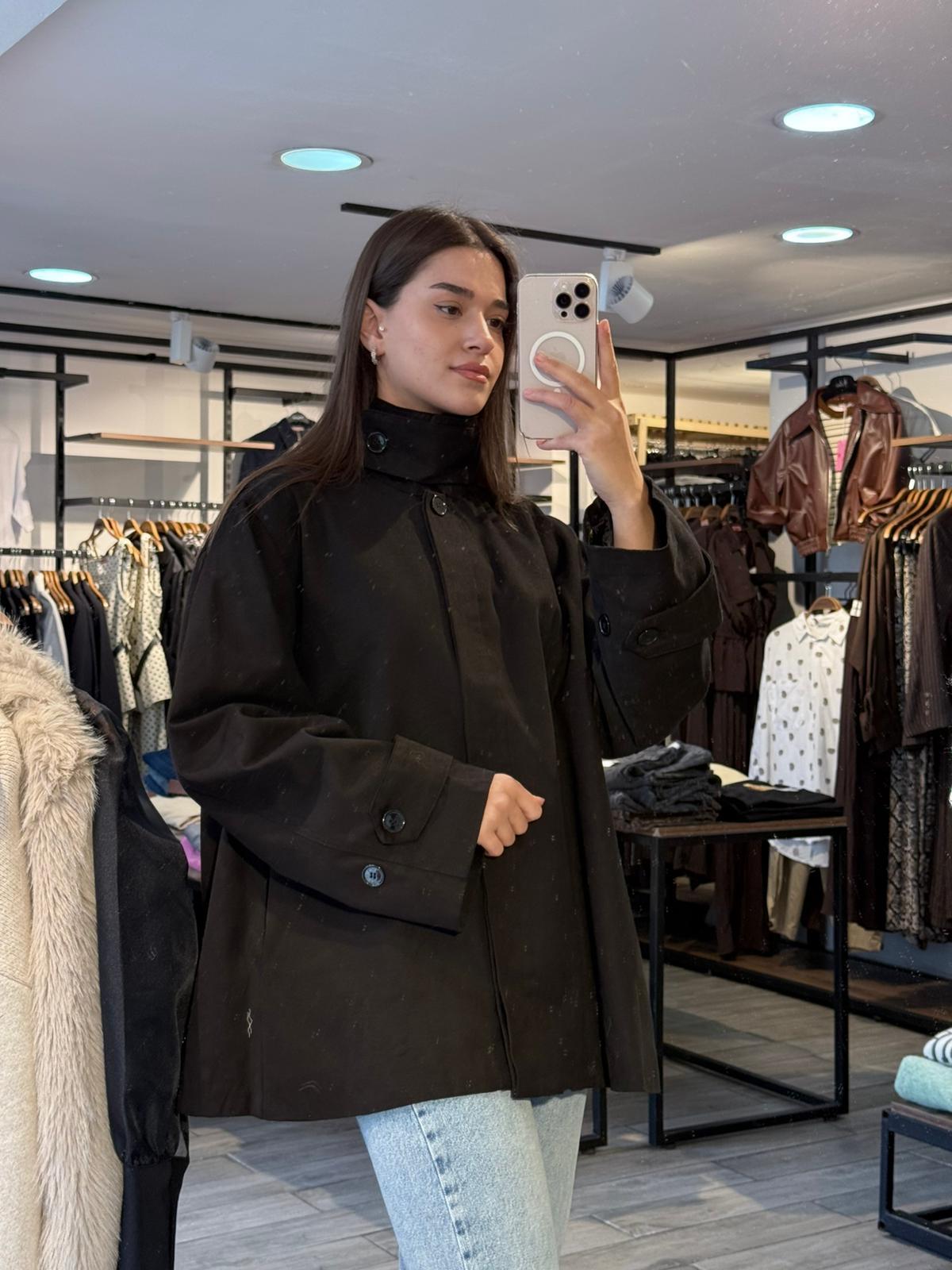 Siyah Midi Boy Trench