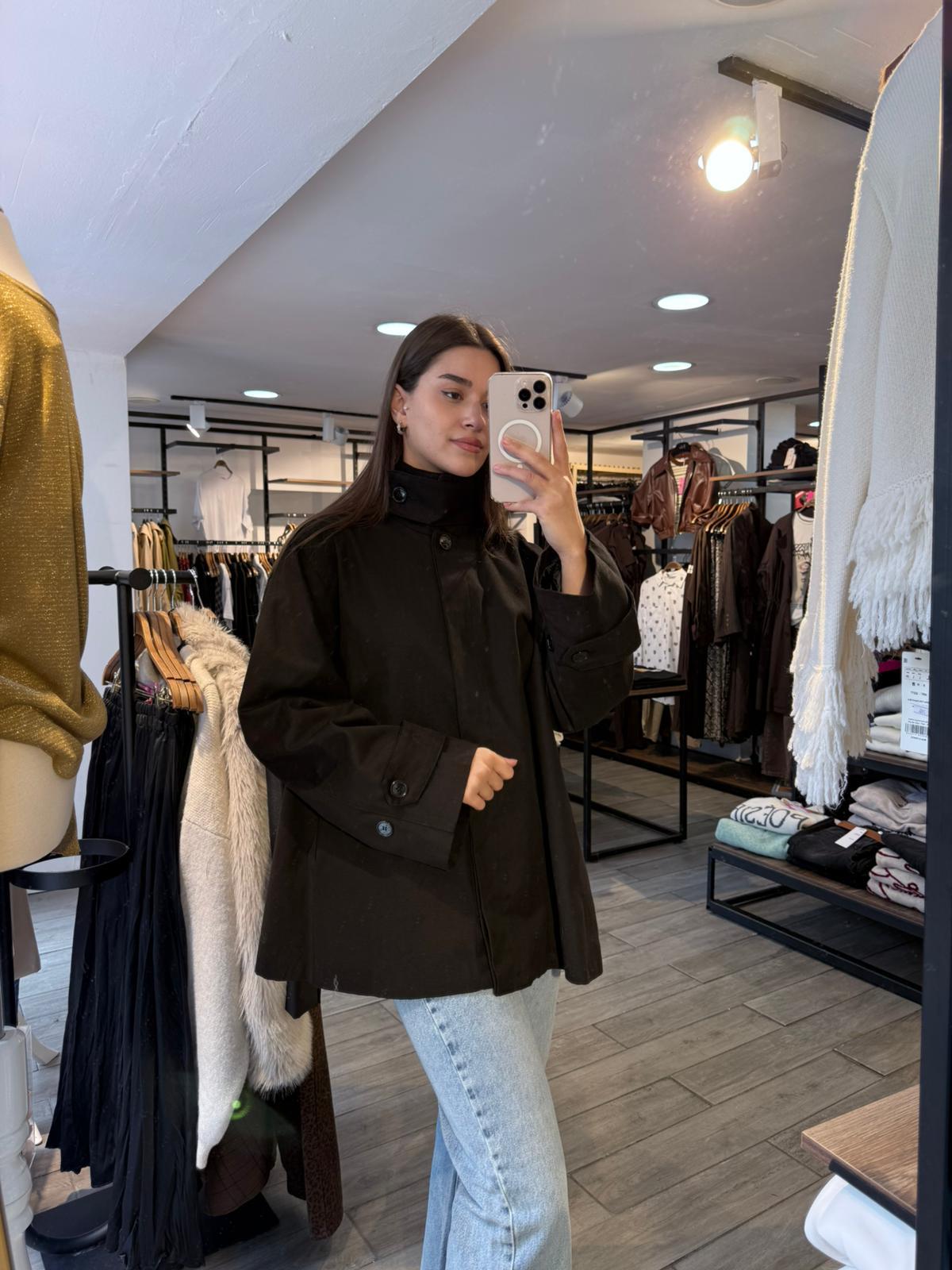 Siyah Midi Boy Trench
