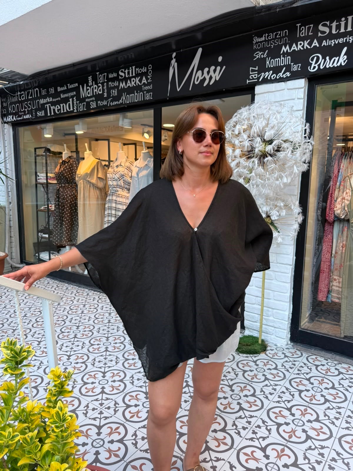 Siyah Tek Düğmeli Kimono