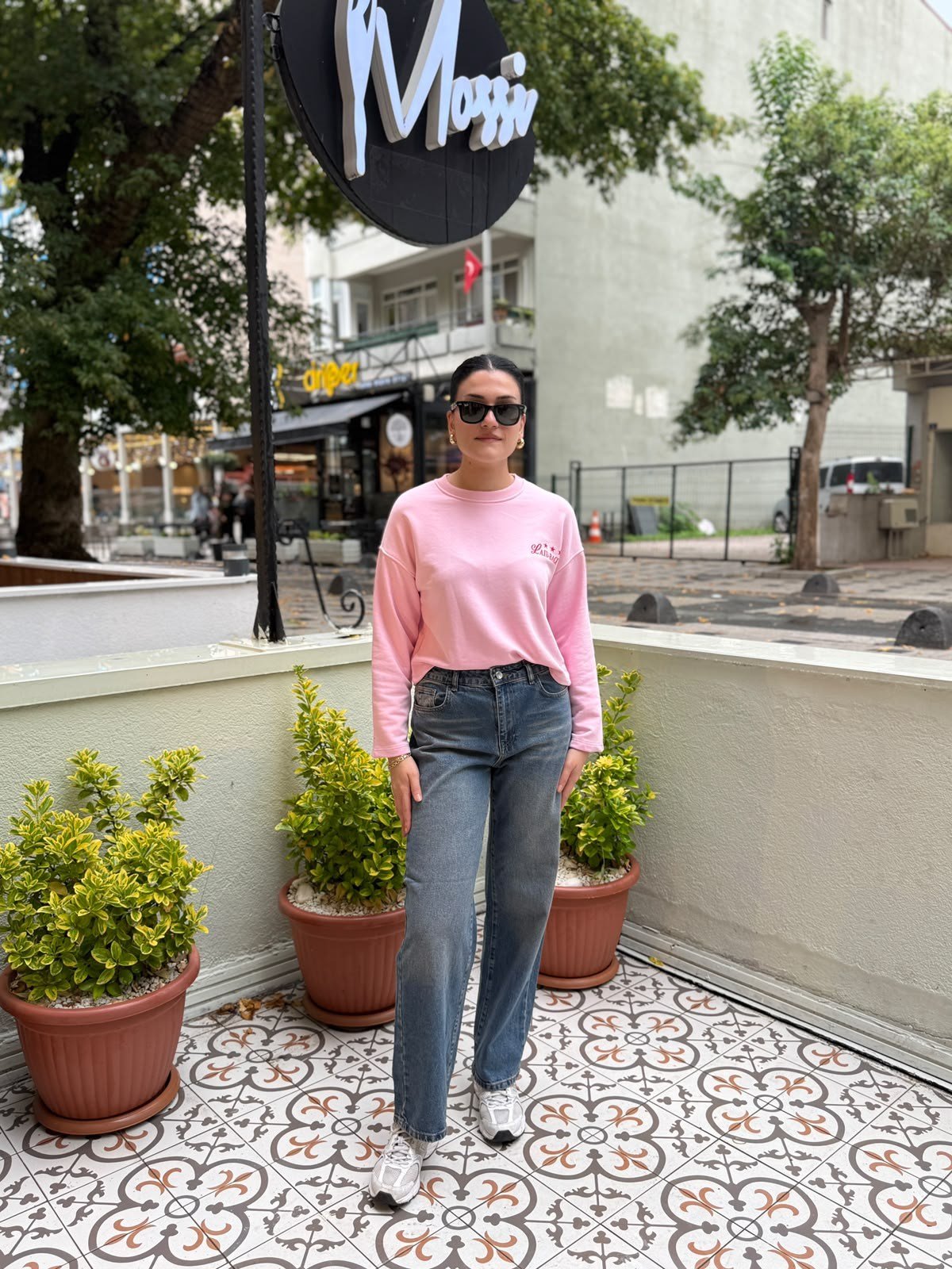 Yıldız Baskılı Pembe Sweatshirt