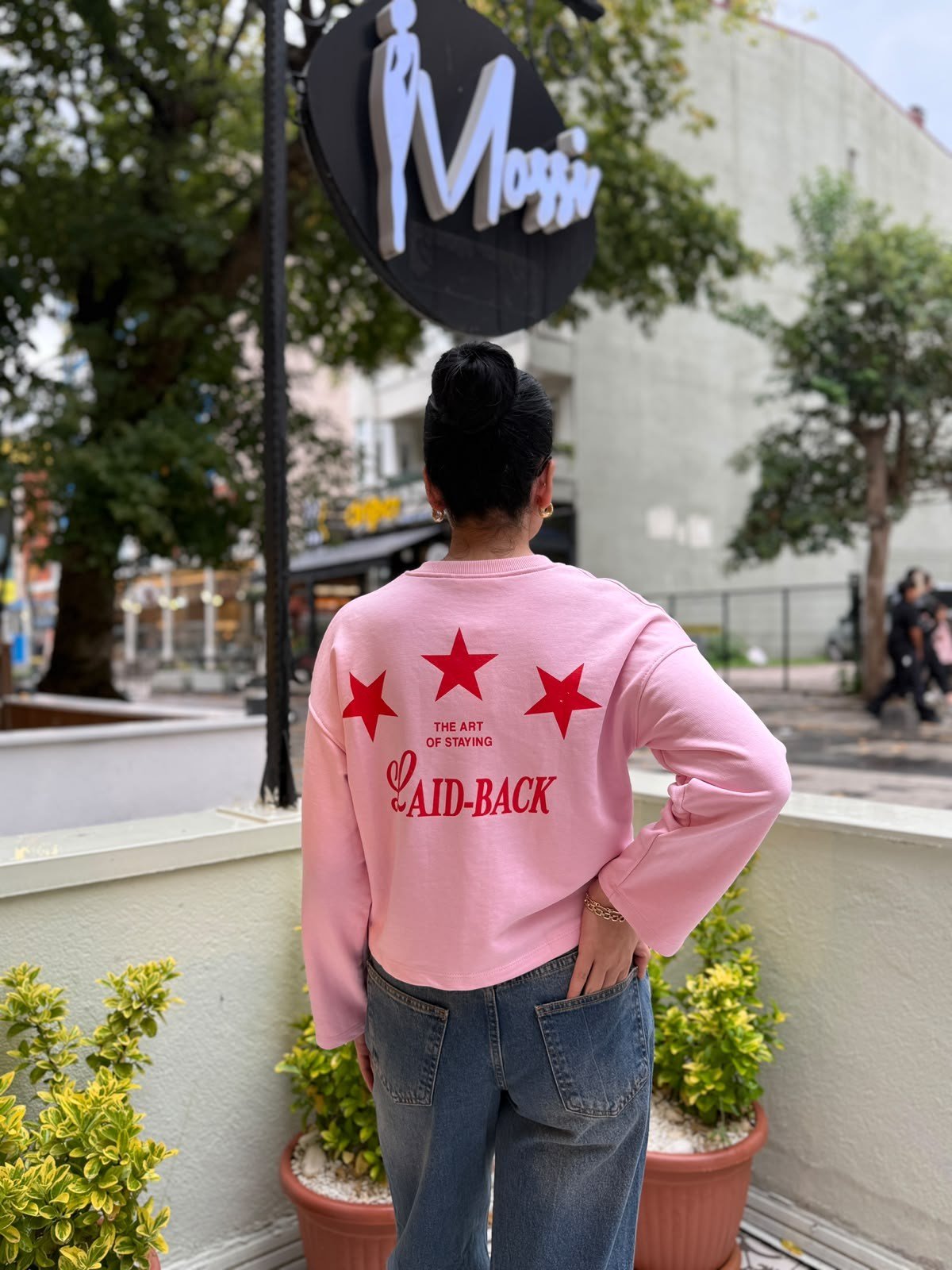 Yıldız Baskılı Pembe Sweatshirt