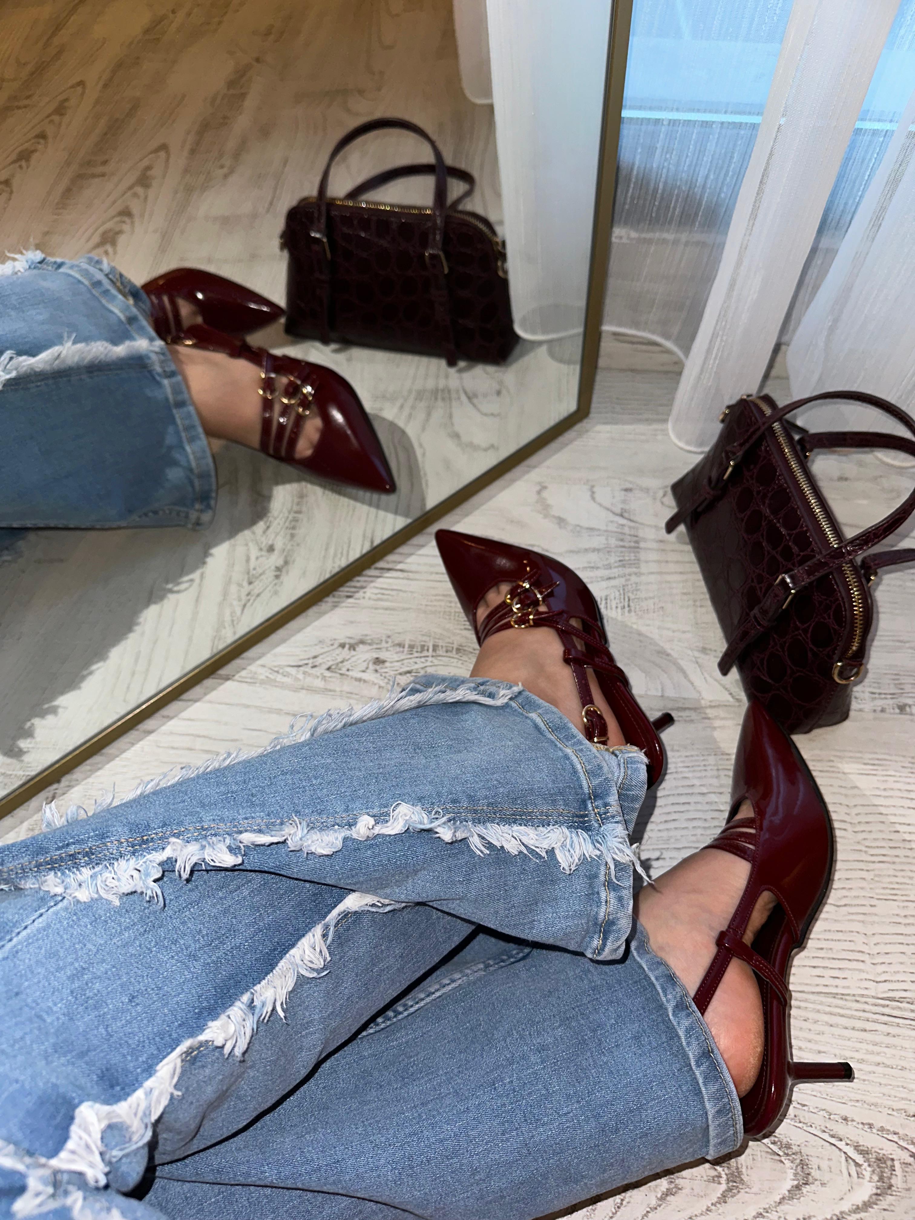 Bordo Rugan Tokalı Zarif Stiletto