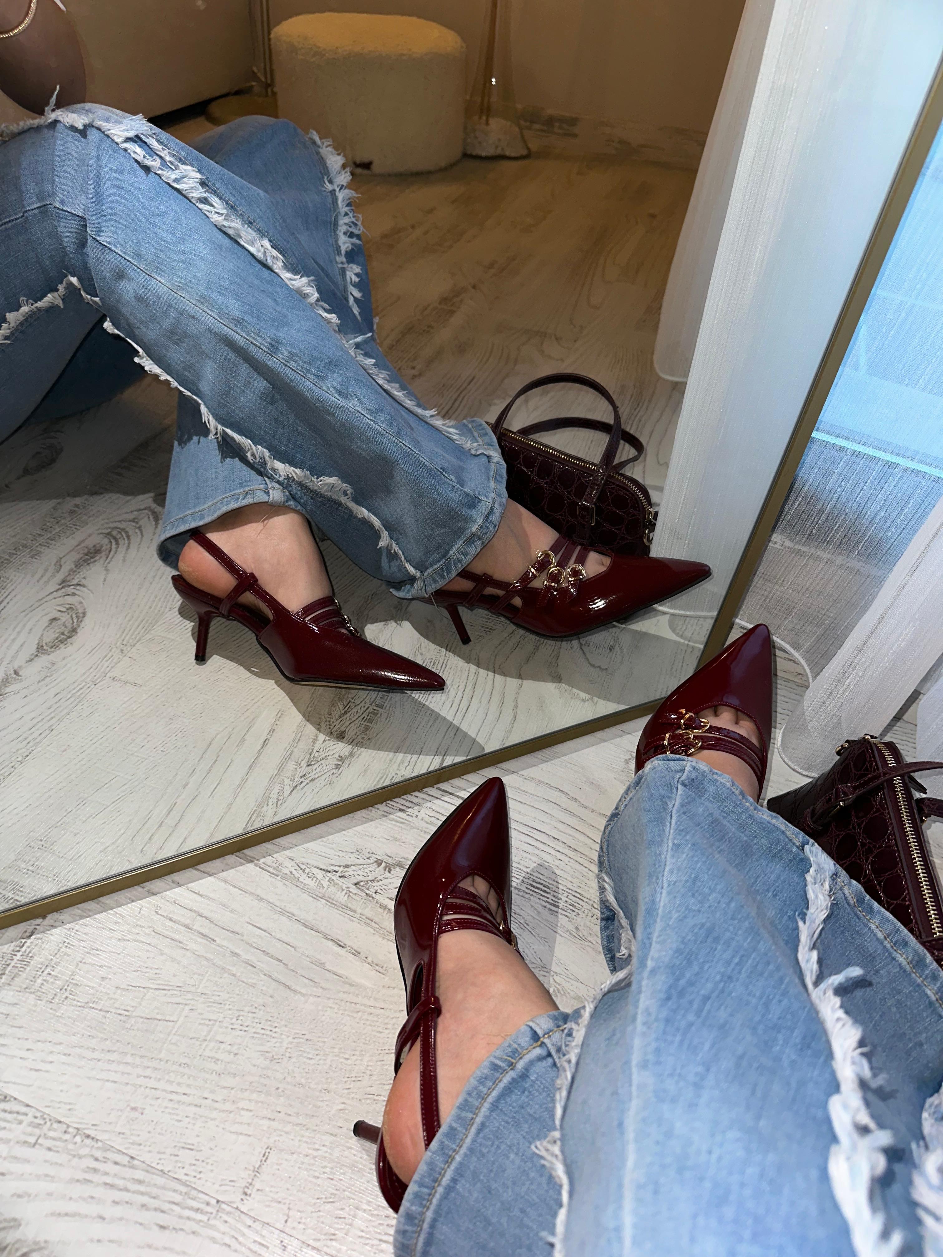 Bordo Rugan Tokalı Zarif Stiletto