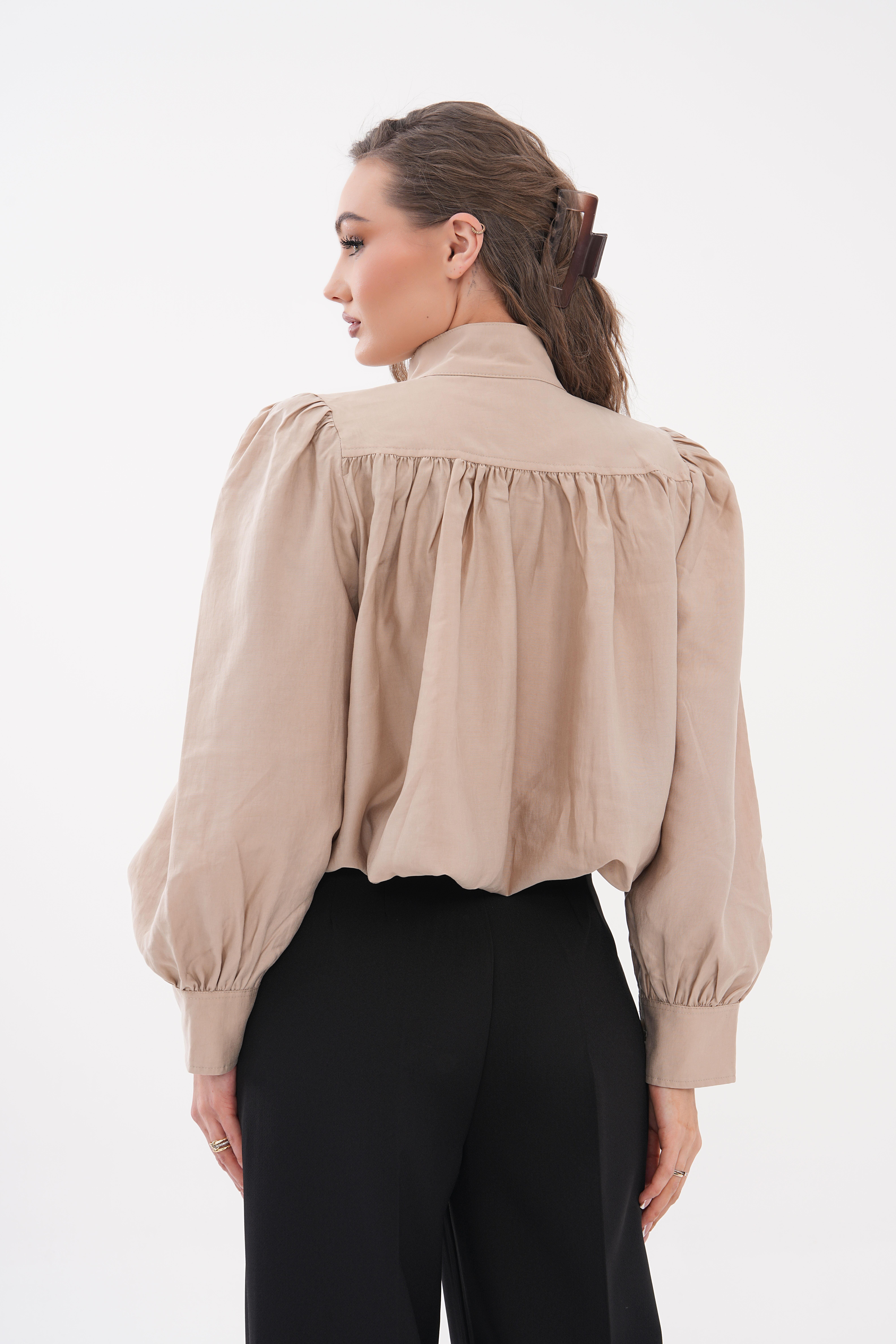 Balon Crop Ceket - Bej