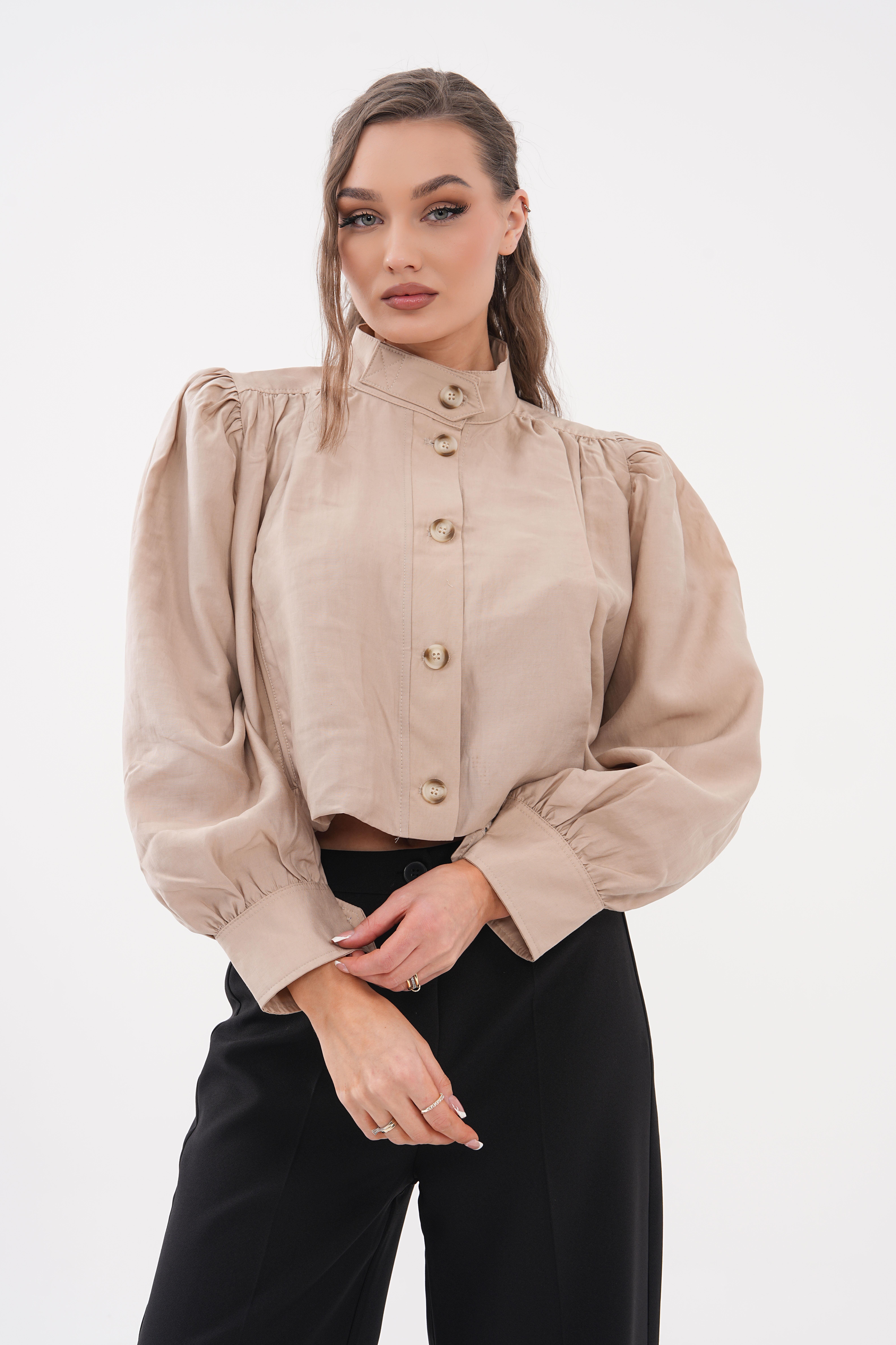 Balon Crop Ceket - Bej