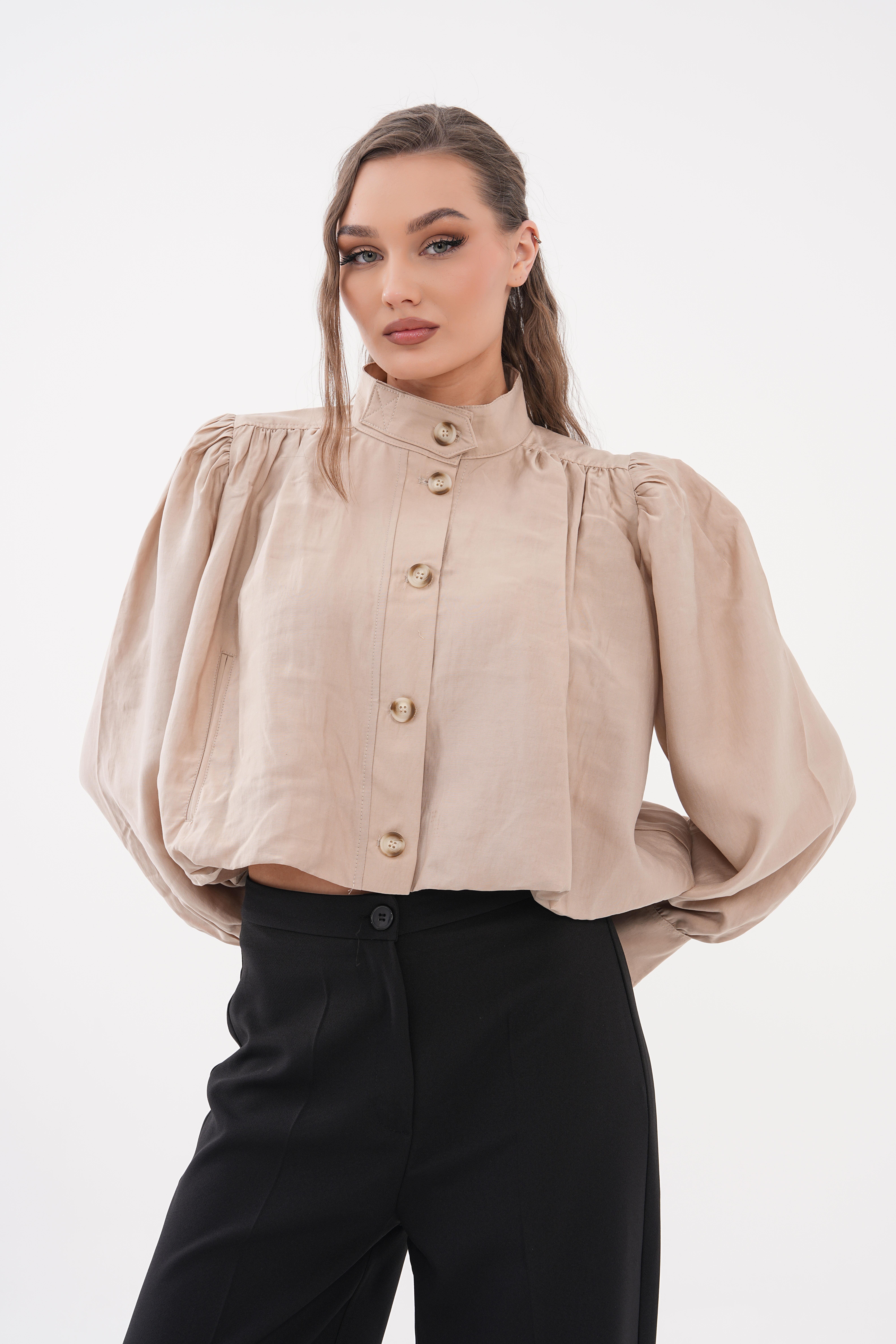 Balon Crop Ceket - Bej