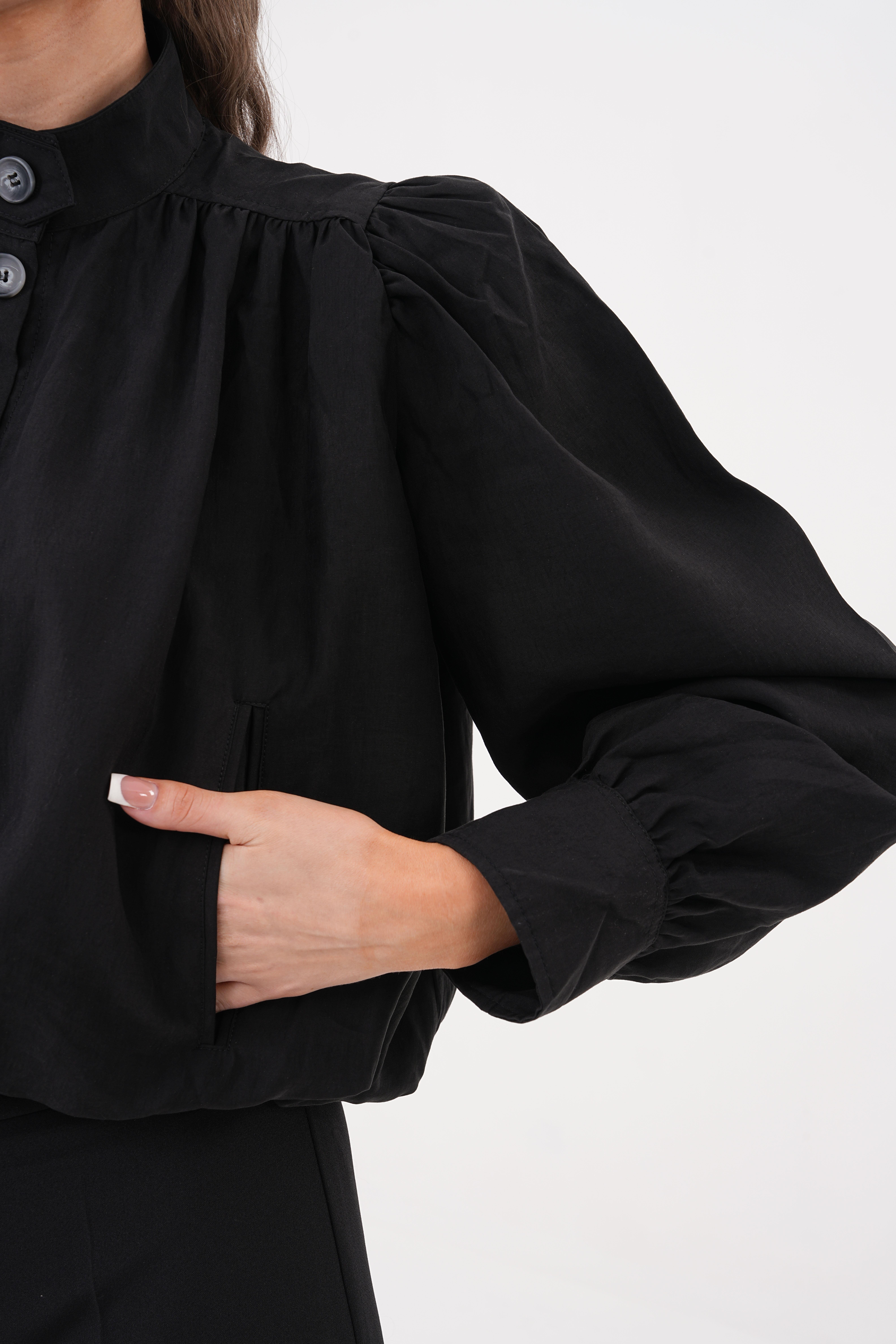 Balon Crop Ceket - Siyah