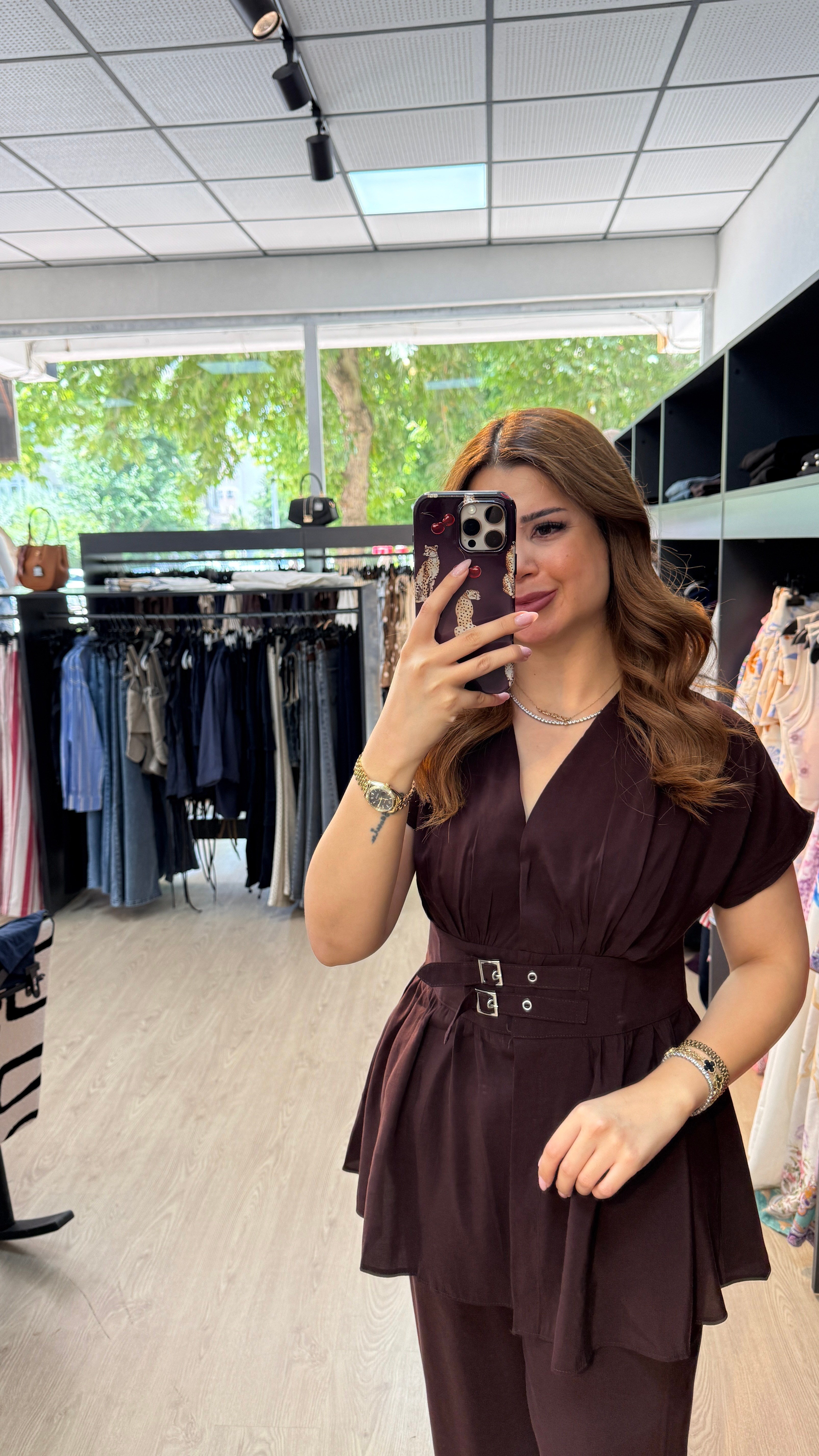 Beli Kendinden Kemerli Kahverengi Takım