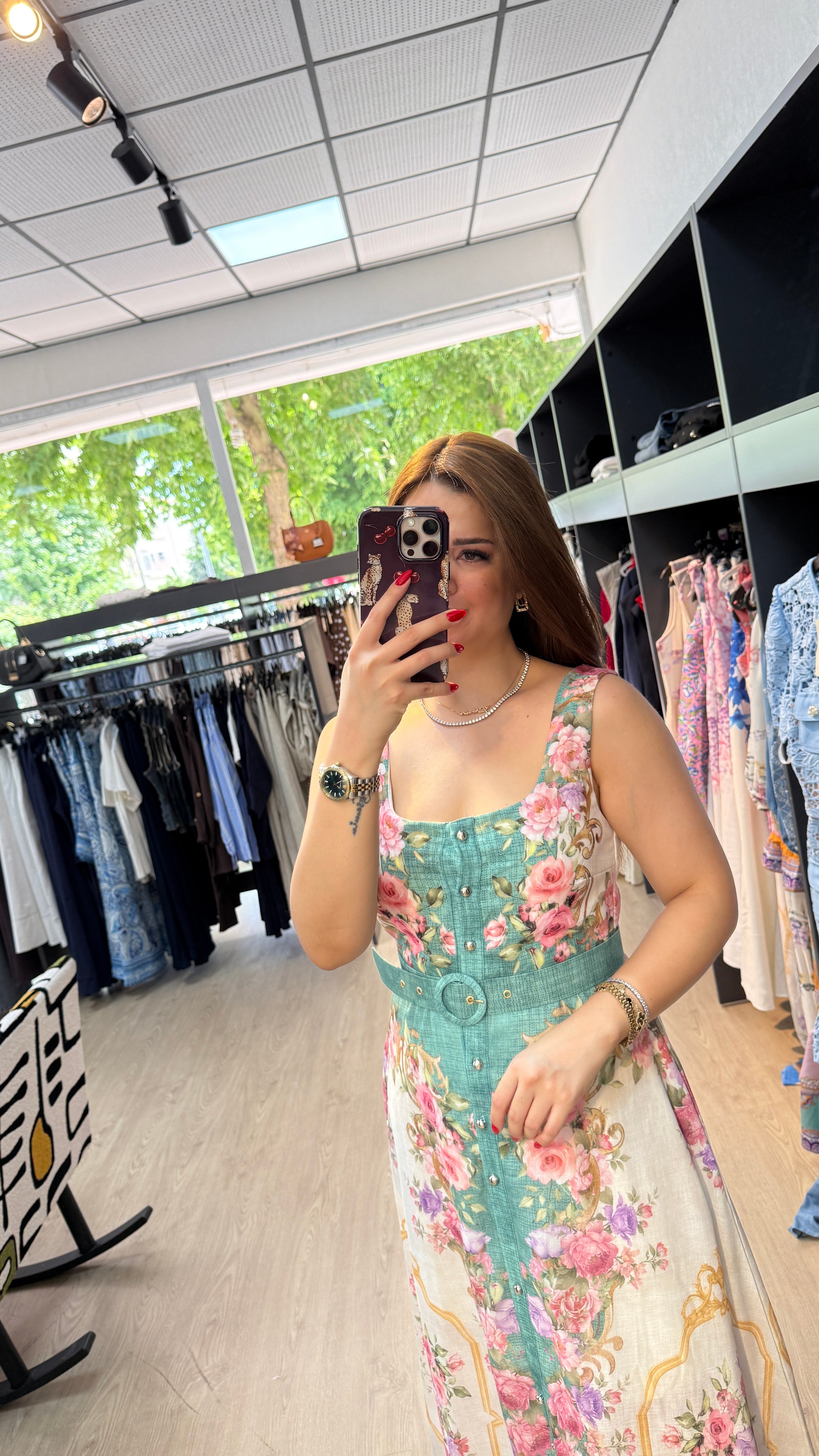 Çiçek Desenli Maxi Boy Elbise